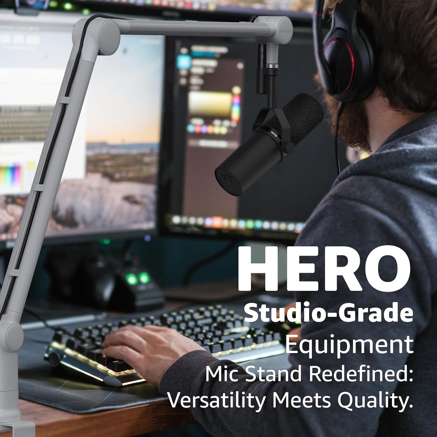 IXTECH Boom Arm - Adjustable 360° Rotatable Microphone Sturdy Stainless Steel Mic Desk, Table Stand Foldable Scissor Stable Mount Arms for Radio Studio, Podcast, Gaming (MATTE SILVER)