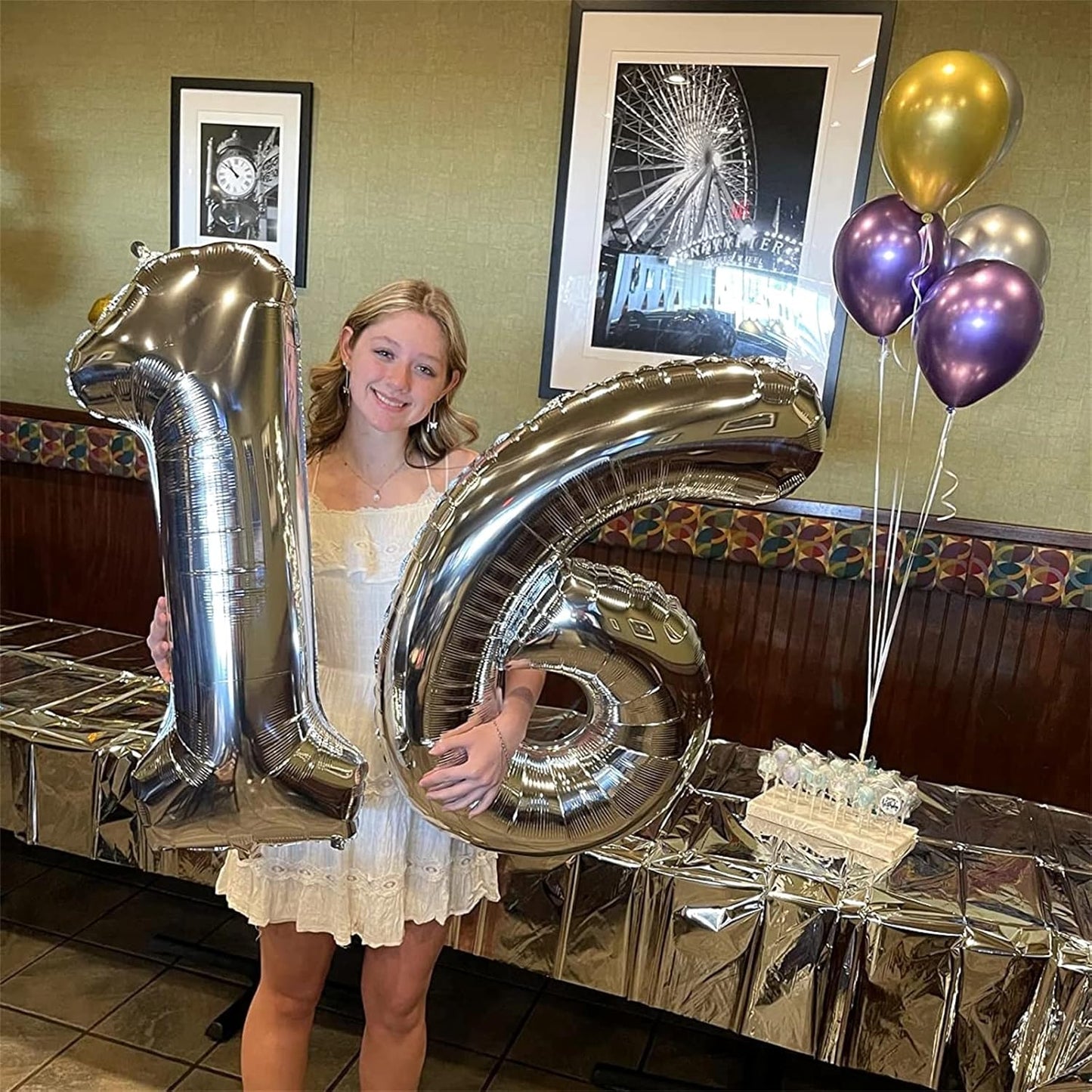 40" Silver Number 6 Balloon for Girls Boys, Large Self Inflating Helium Foil Number Balloons Set 0-9 for Women Men 6th 16th 60th Birthday Anniversary Wedding New Year Party Decorations Supplies