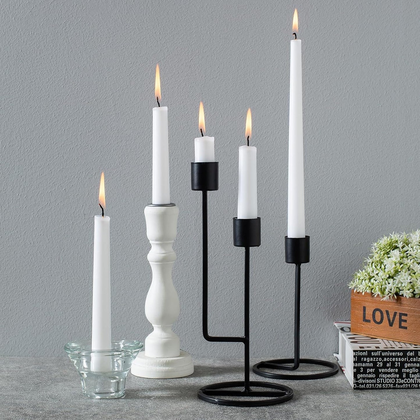 36 Pack White Taper Candles, 7-8 Hours Burn Time, Unscented, Smokeless and Dripless, 0.8 x 10 Inch Dinner Candle Set for Household, Wedding, Party and Home Décor Candlesticks