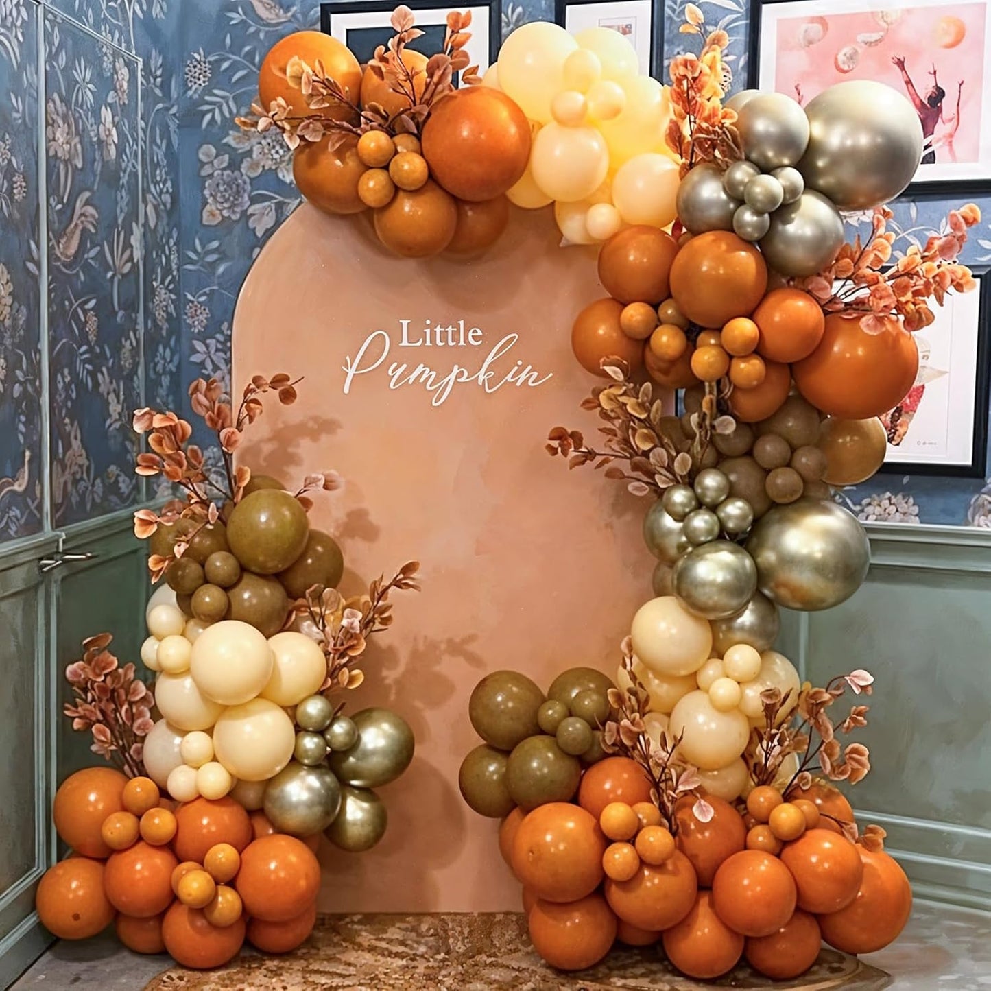 Orange Gold Balloons, 12 Inch Burnt Orange White Balloons with Metallic Gold Balloon for Autumn Harvest Thanksgiving Fall Pumpkin Theme Birthday Baby Shower Bridal Wedding Graduation Party Decorations