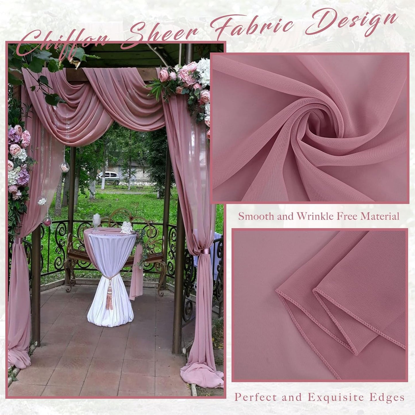 Dusty Rose Wedding Arch Draping Fabric 2 Panels 20Ft Length x 28" Width Arch Drapes Chiffon Fabric Sheer Curtains Backdrop for Party Bridal Decorations Wedding Ceremony Ceiling Stage Reception Decor