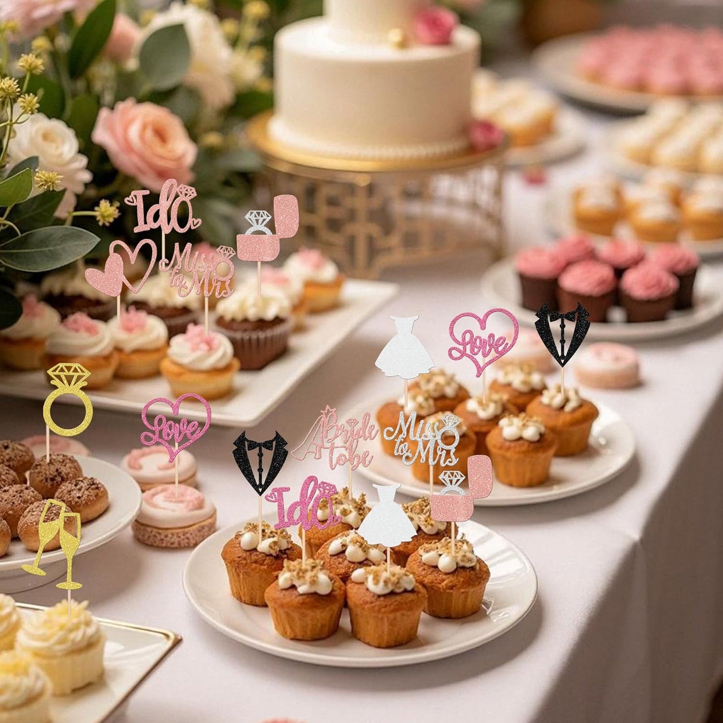 30 PCS Bride to Be Cupcake Toppers Wedding Cake Toppers I Do Love Heart Ring Miss to Mrs Cupcake Picks Wedding Engagement Decorations for Bridal Shower Engagement Bachelorette Party Supplies Colorful
