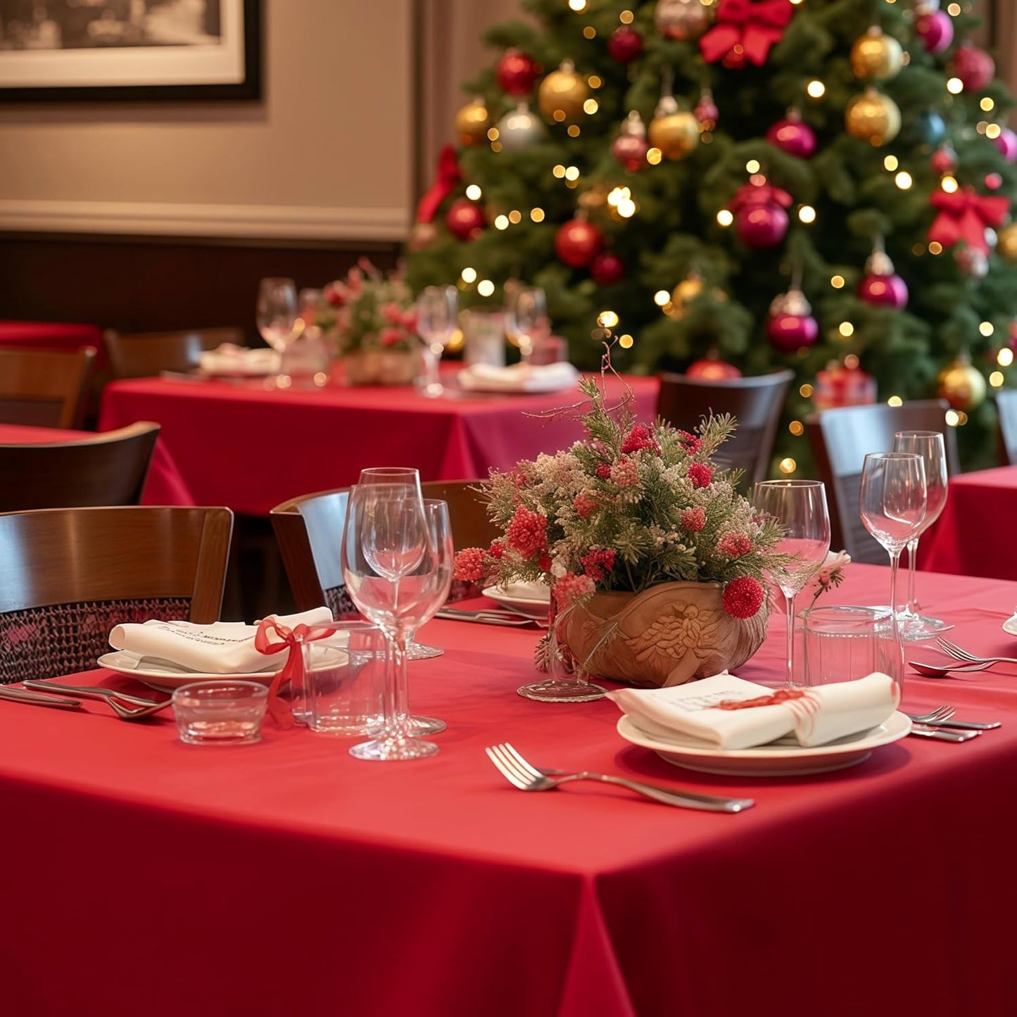 sancua Christmas Red Square Tablecloths 54x54 Inch - Fabric Table Cloth for Square or Round Tables, Washable Polyester Table Cover for Dinner, Holiday Party, Decorative Display Tables