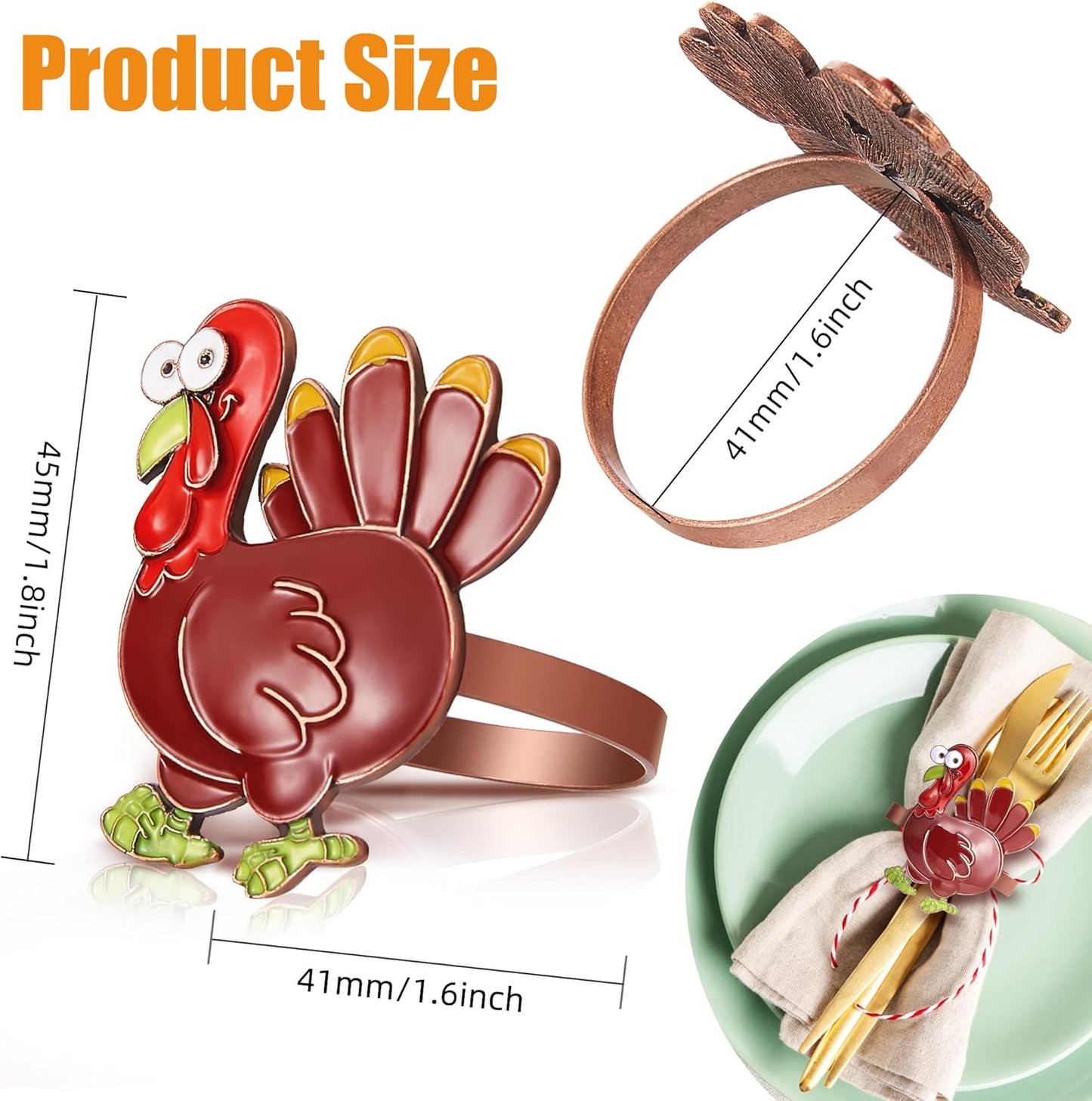 Halatool Thanksgiving Colorful Turkey Napkin Rings Set of 6, Funny Metal Festival Napkin Holders for Thanksgiving Weddings Holidays Gathering Dinner Party Decorations