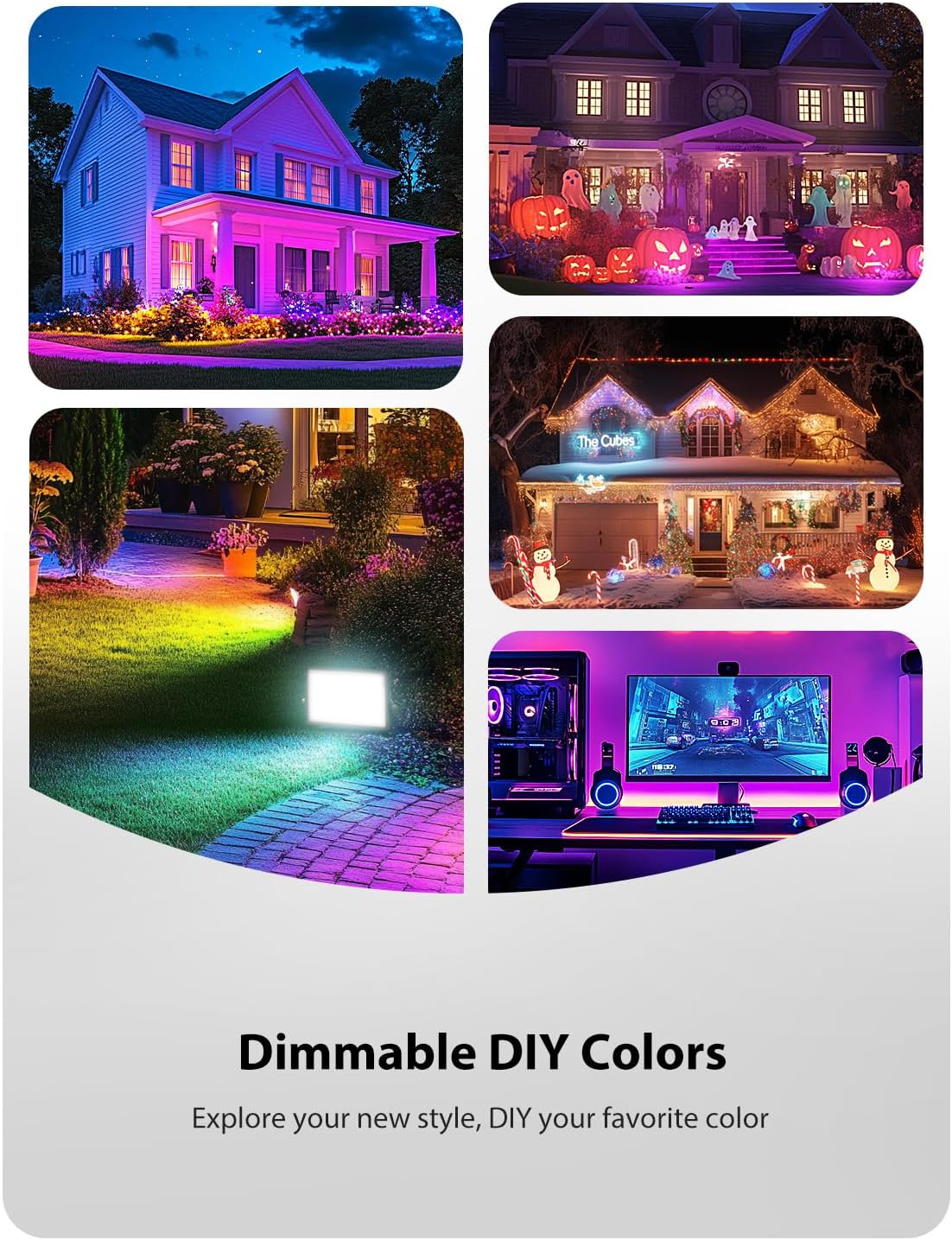 Onforu LED Flood Light Outdoor 1000W Equivalent, 150W Color Changing RGBW Floodlight with Remote, Stage Lights Uplights for Events, IP66 Uplighting Spotlight Floor Strobe Light for Christmas 4 Pack