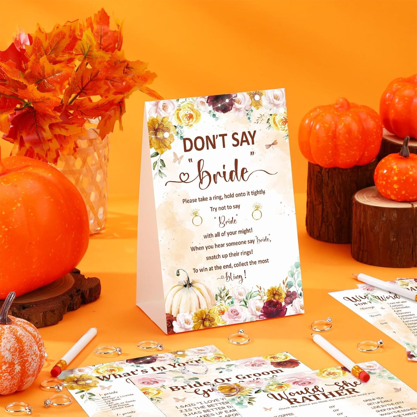 Estune 331 Pcs Bridal Shower Games Supplies, 5 Sets 250 Pcs Wedding Cards 1 Put a Ring on It Bridal Shower Games with 60 Rings and 20 Pencils(Fall in Love)