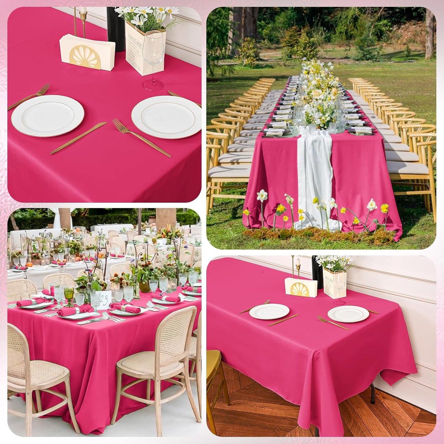 10 Pack Hot Pink Tablecloths for 6 Foot Rectangle Tables 60 x 102 Inch - 6ft Rectangular Bulk Polyester Fabric Table Clothes for Wedding Buffet Party Banquet Reception Restaurant and Camping