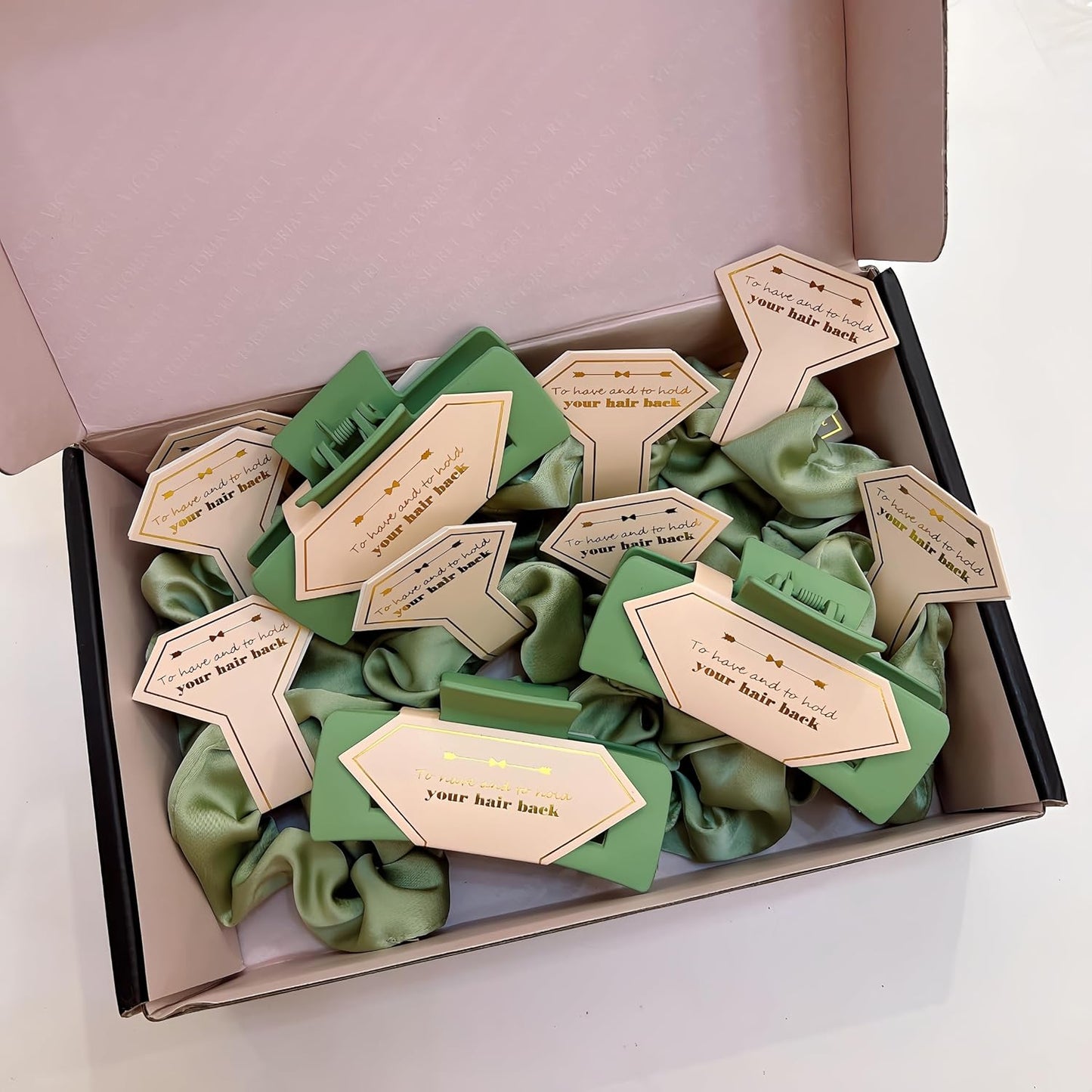 36pcs Bridesmaid Scrunchies Proposal Gifts Bachelorette Hair Claws Clips Girls heart sunglasses for Wedding Party Favors (White&Sage Green)