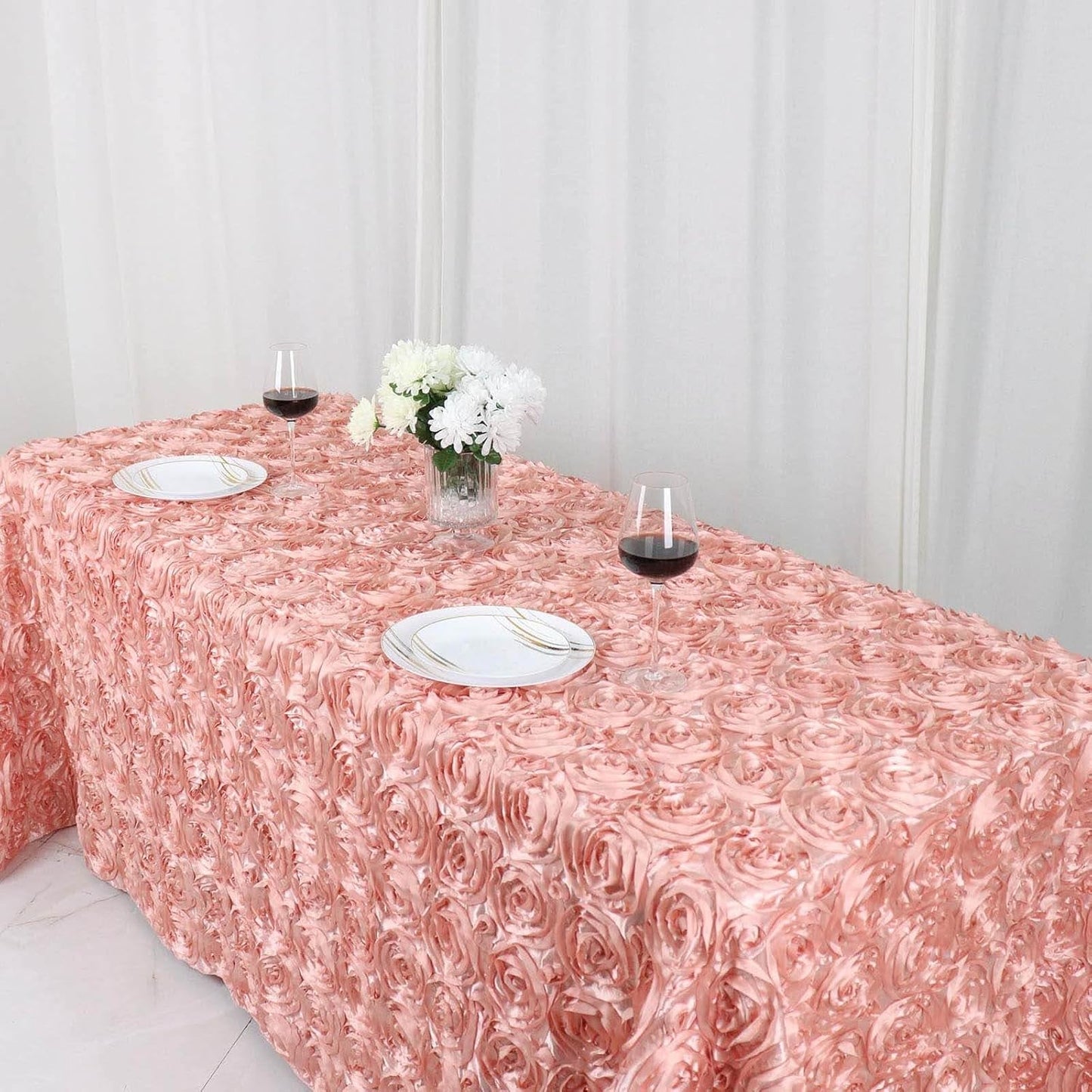 Efavormart 90"X132" Dusty Rose Grandiose 3D Rosette Satin Rectangle Tablecloth for Wedding Party Event