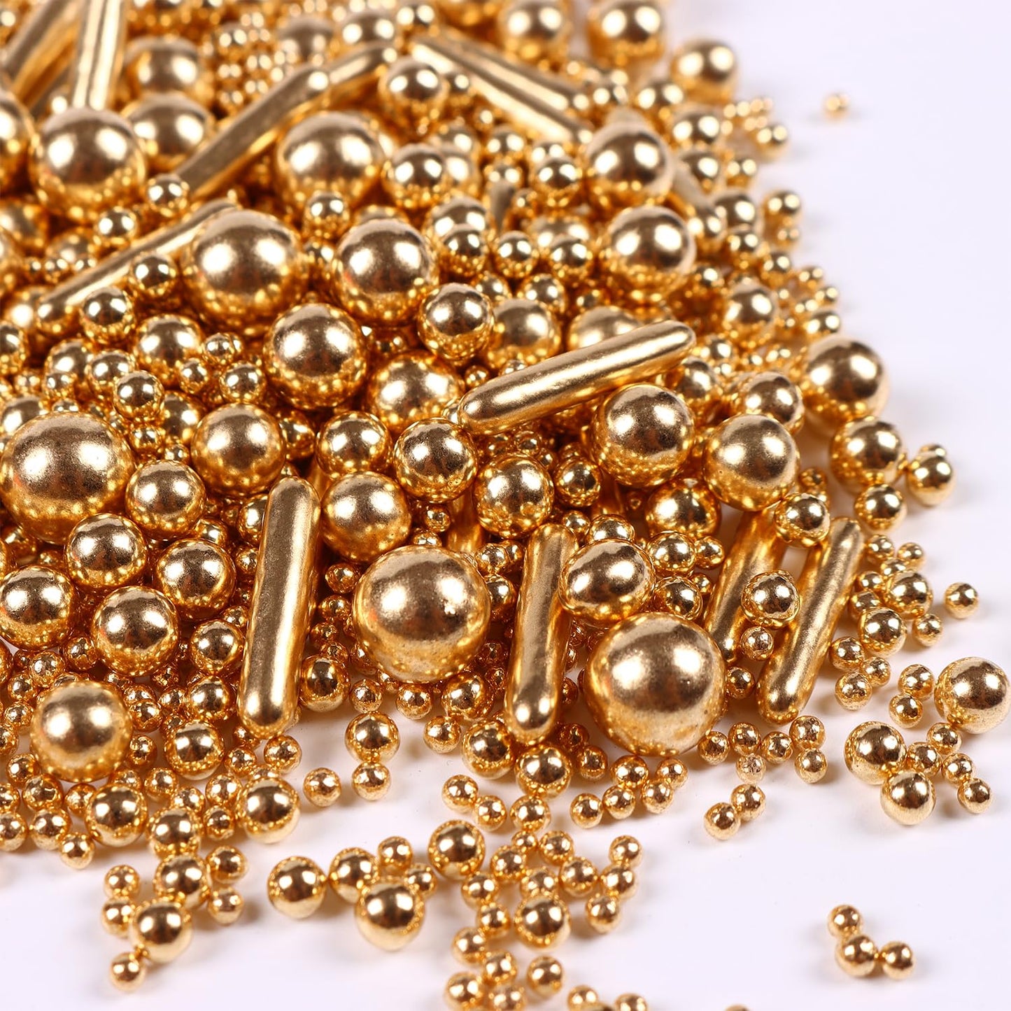 Gold Pearl Sprinkles for Cake Decorating, Pearl Metallic Rod Mix, 4.23 oz Gold Sprinkles for Cupcakes, Ice Cream, Cookies, Baby Showers, Celebrations, Weddings, Valentines, and Easter. (120g)