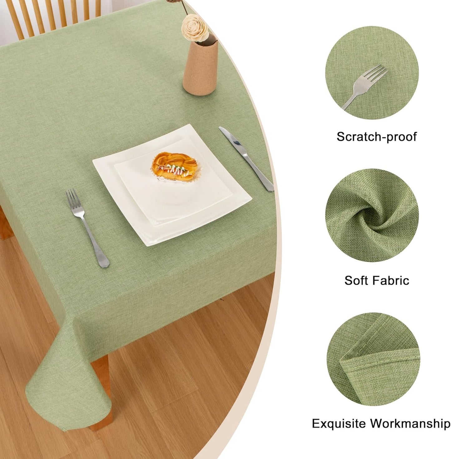 Hiasan Faux Linen Rectangle Tablecloth - Wrinkle and Stain Resistant Washable Table Cloth for Kitchen Dining Room Holiday Table Cover for Dinner, Green, 54 x 80 Inch
