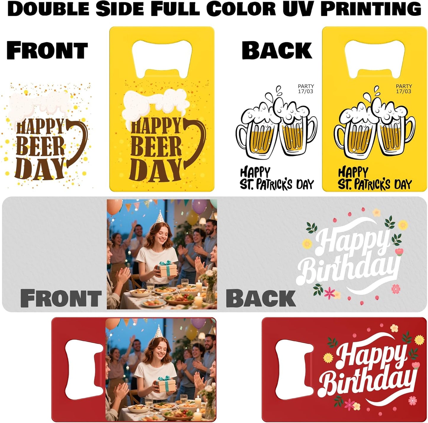 4-100 Pcs Custom Bottle Opener, Personalized Stainless Steel Credit Card Bottle Opener, Full Color Print Custom Beer Can Opener Bulk for Bar, Wedding Favors, Party, Promotion, Groomsmen Gift (Green)