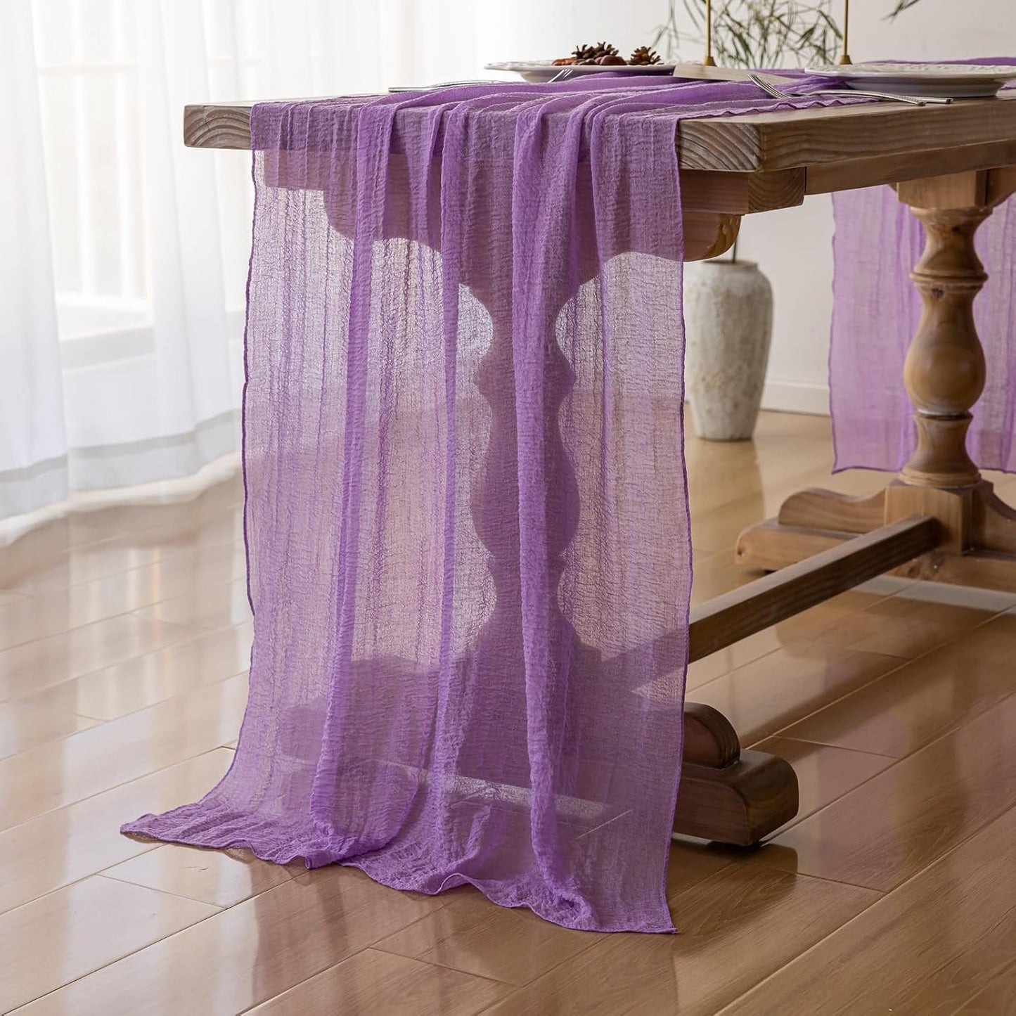 Table Runner Lavender Gauze Rustic Boho Lilac Cheesecloth Grape Table Runner 120 Inch 10 FT for Wedding Baby Bridal Shower Birthday Bridgerton Party Long Sheer Home Decorations