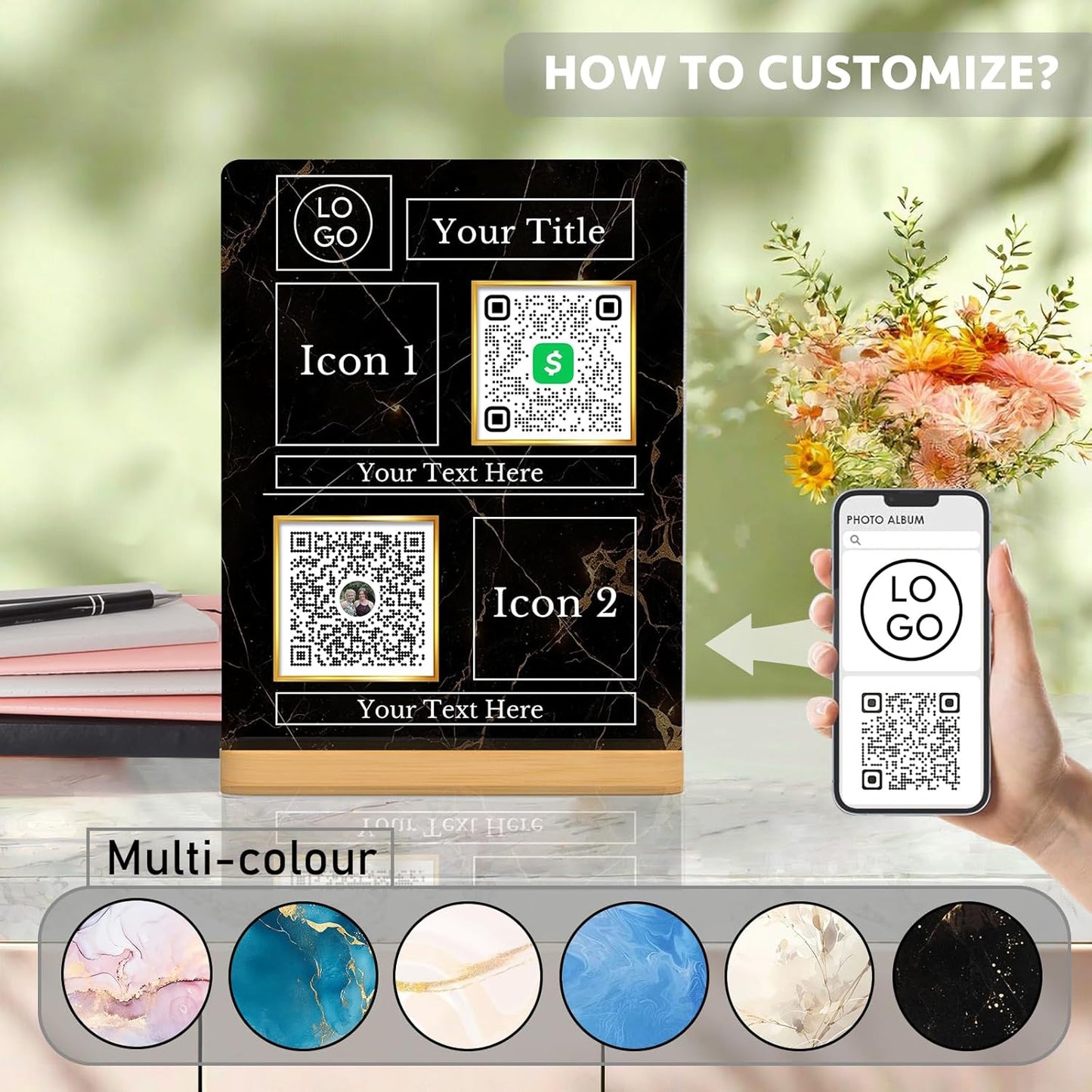 Personalized Custom Metal QR Code Sign Venmo Cashapp Scan to Pay with Stand Instagram Facebook Social Media QR Signs Bar Code QR Plaque Print for Business Salon Beauty Store Restaurant Wifi Sign (S2)