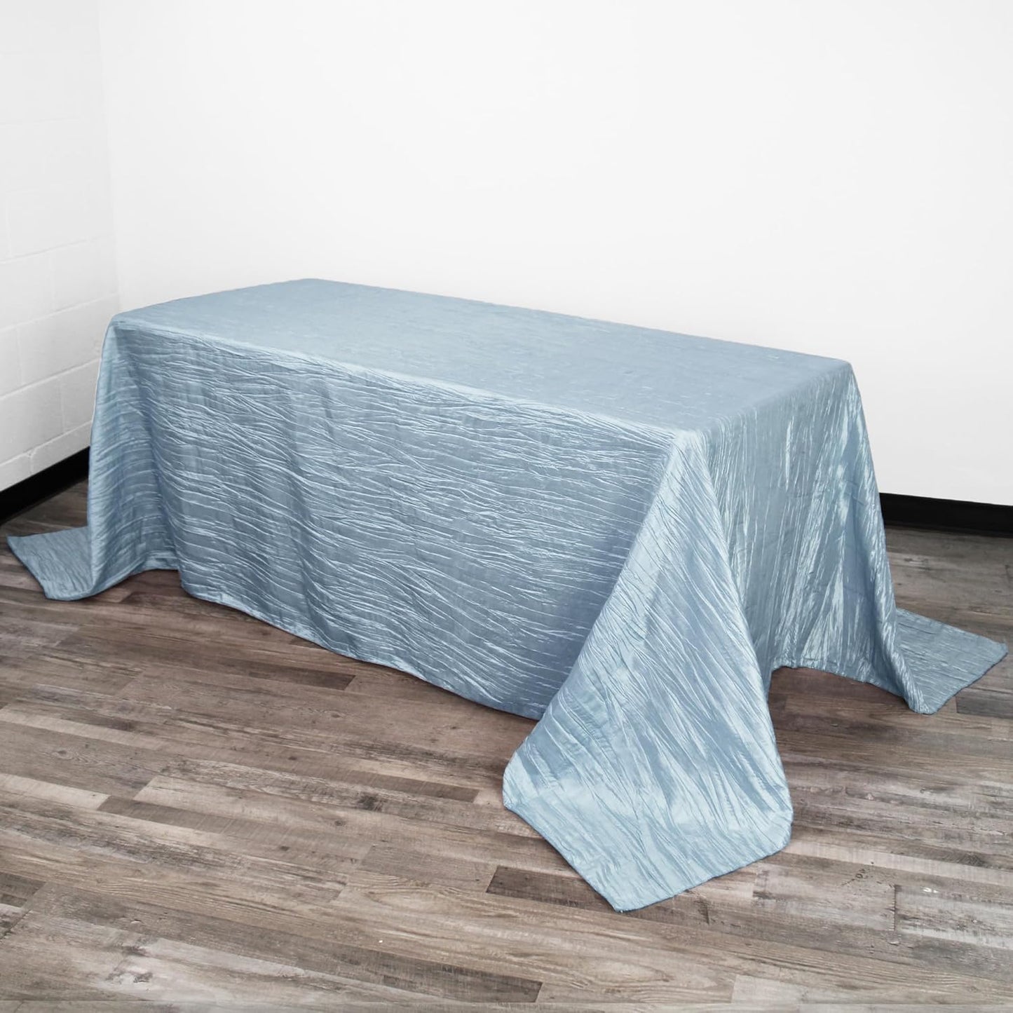 YOUR CHAIR COVERS - 90 x 156 inch Rectangular Crinkle Taffeta Tablecloth - Light Blue, Rectangle Table Linens for 8 ft Rectangular Tables, Wedding Crushed Table Cloth