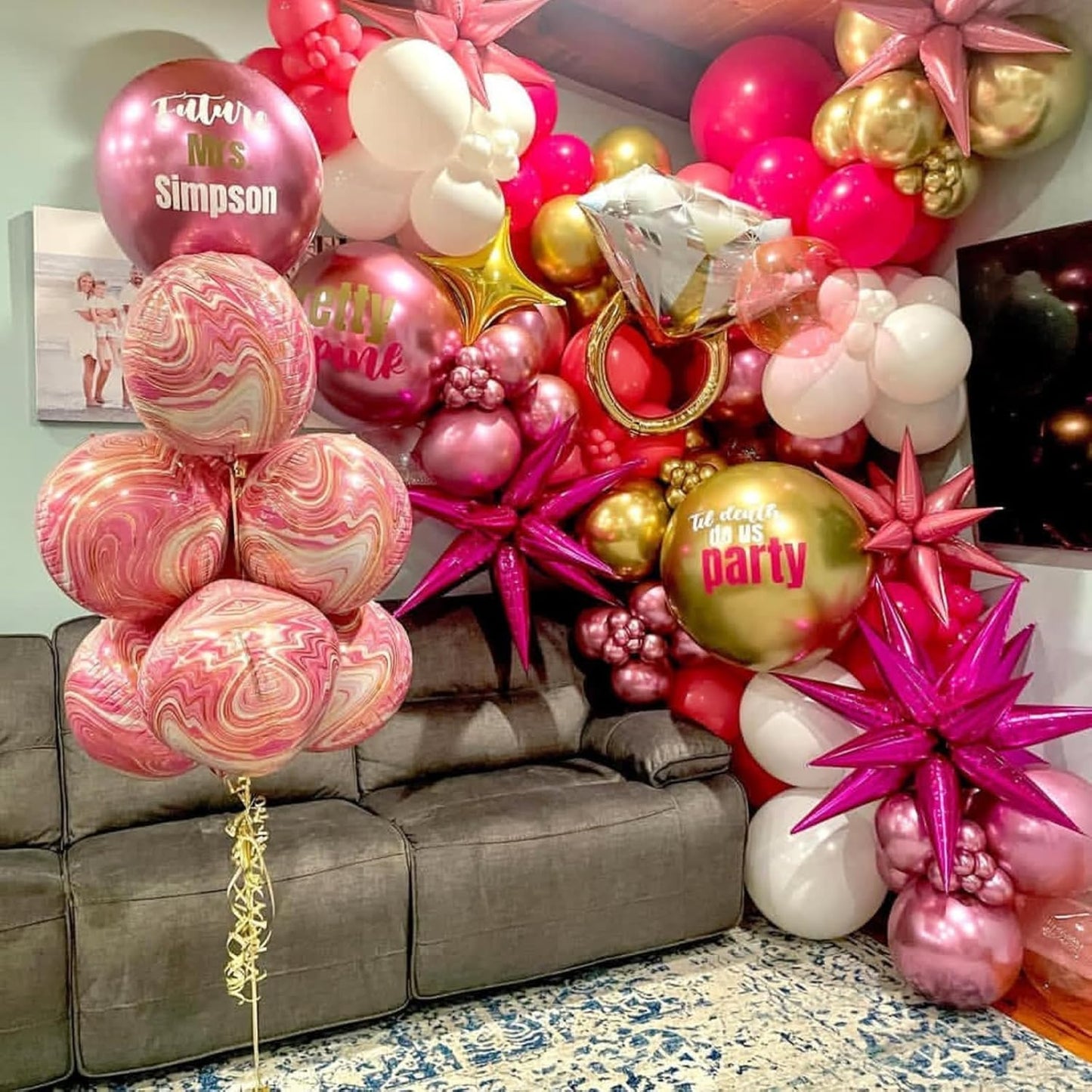 Pink Star Balloons 12pcs, 27/22 Inch Foil Star Explosion Balloons, Large Spike Mylar Cone Balloon, Fireworks Shape Balloon for Wedding Engagement Baby Shower Valentine's Day Bridal Shower