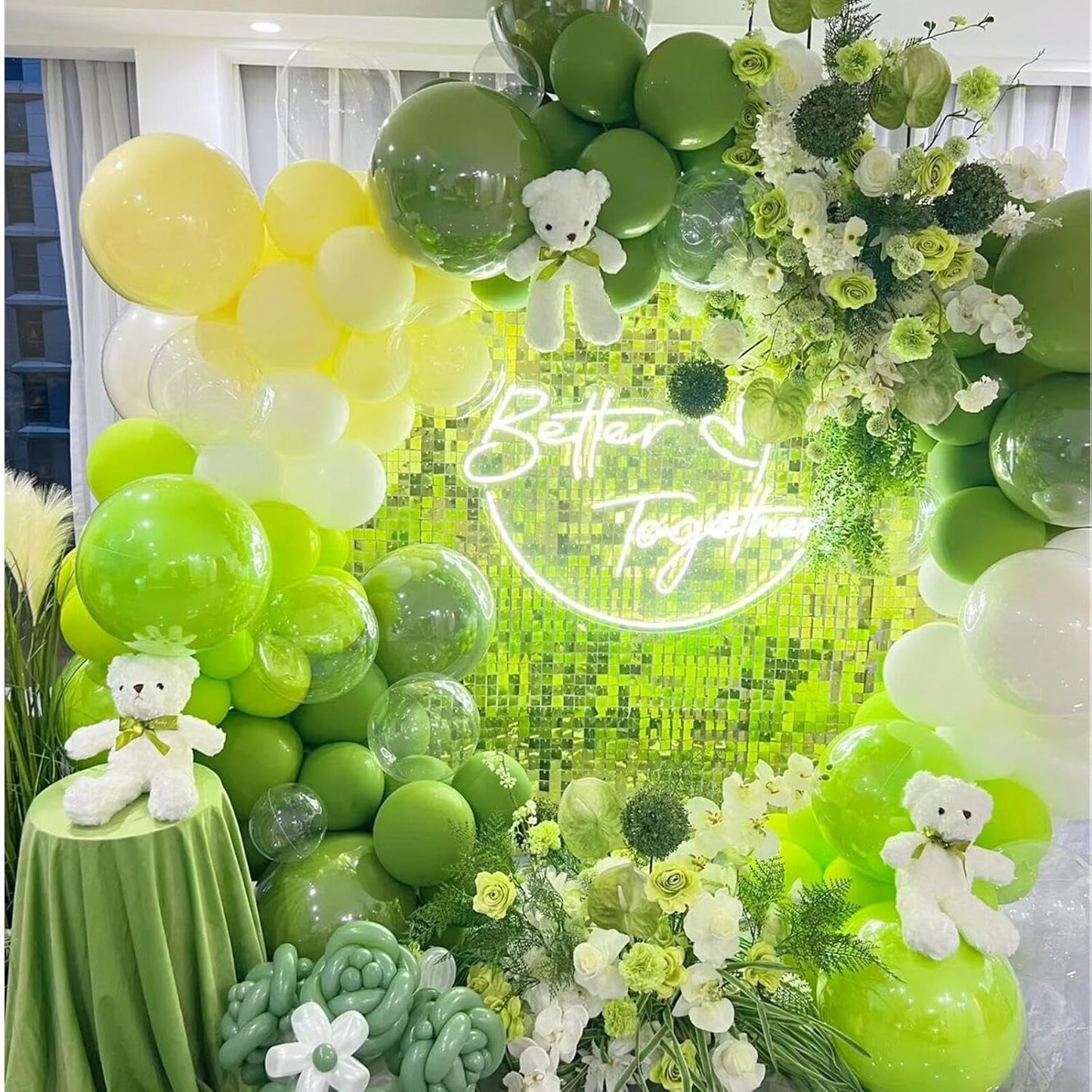 412pcs Lime Green Balloon Garland Arch Kit 18 12 10 5 Inch Different Sizes Matte Latex Balloons for Baby Shower Light Green Theme Birthday Summer Jungle Forest Party Decoration