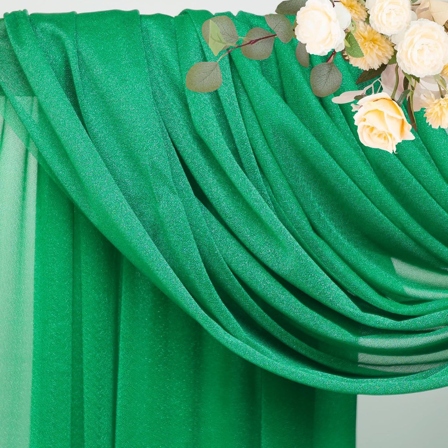 Wokceer Emerald Green Wedding Arch Draping Fabric Backdrop 3 Panels 28.7" X 20FT Sheer Drapes Fabric for Wedding Arbor Ceremony Party