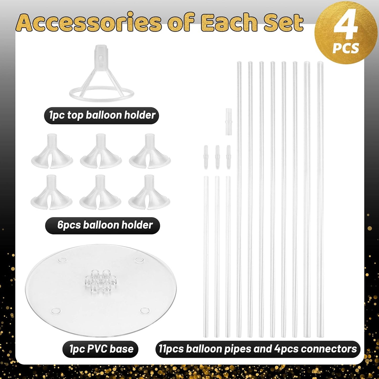 JOYYPOP 4 Sets Balloon Stand Kit For Table, Balloon Sticks with Base Birthday Graduation Party Decorations Wedding