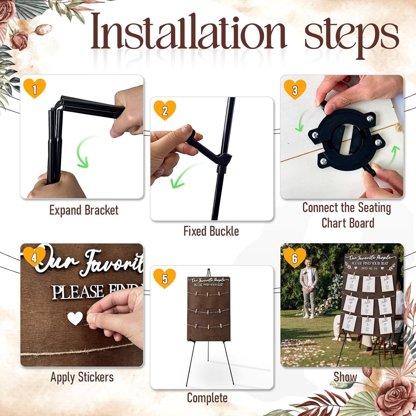 OurWarm Wedding Seating Chart with Easel Display Stand, Rustic Seating Chart for Wedding Reception Display, Please Find Your Seat Wooden Seating Chart Board for Baby & Bride Shower Wedding Sign Decor