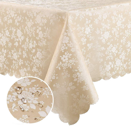 Smiry Rectangle Table Cloth, Waterproof Heavy Duty Vinyl Tablecloths, Wipeable Washable Table Cover for Kitchen and Dining Room (Beige, 60" X 102")