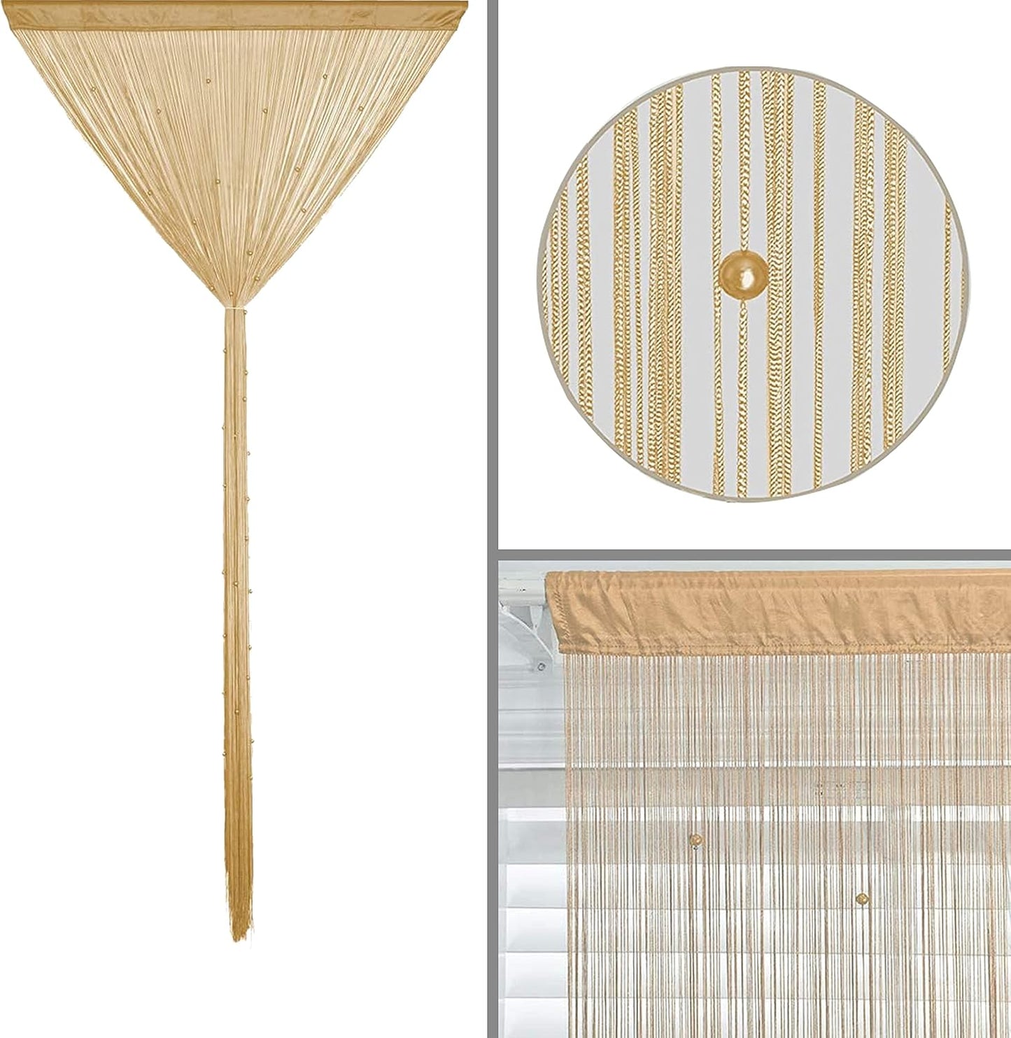 Beaded Doorway Curtain Door Beads Dense String Curtains Fringe Hippie Perfect for Wall Hanging Decor Room Divider Privacy Doors Window Closet Doorways Decorations (100x280cm,Beige)