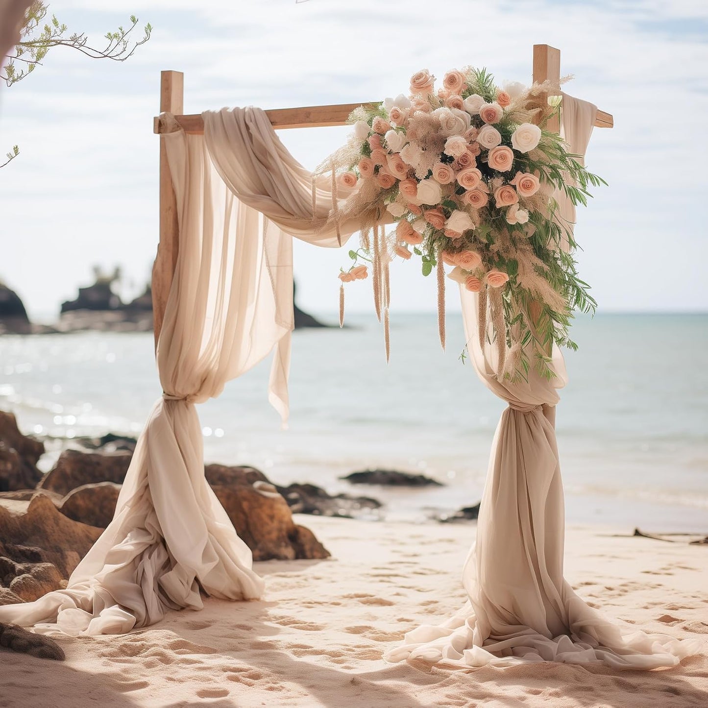 Wedding Arch Draping Fabric, 2 Panels 28" x 19Ft Deep Champagne Wedding Arch Drapes Sheer Backdrop Curtain for Wedding Ceremony Party Ceiling Decor