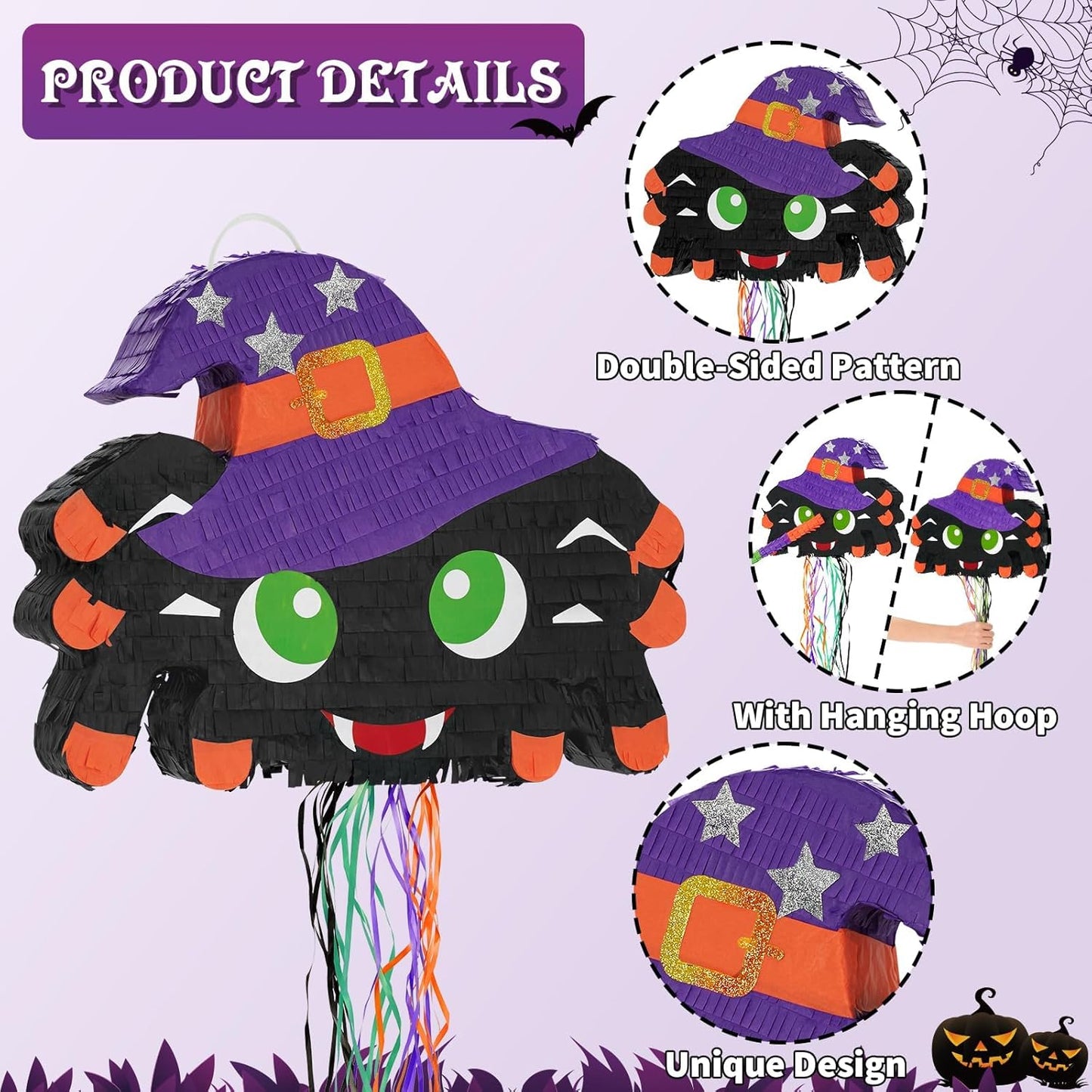 WERNNSAI Halloween Pinata - Halloween Party Game Decorations for Kids Birthday Theme Party Supply Baby Hallo-ween Costume Party Decoration with Bat Blindfold