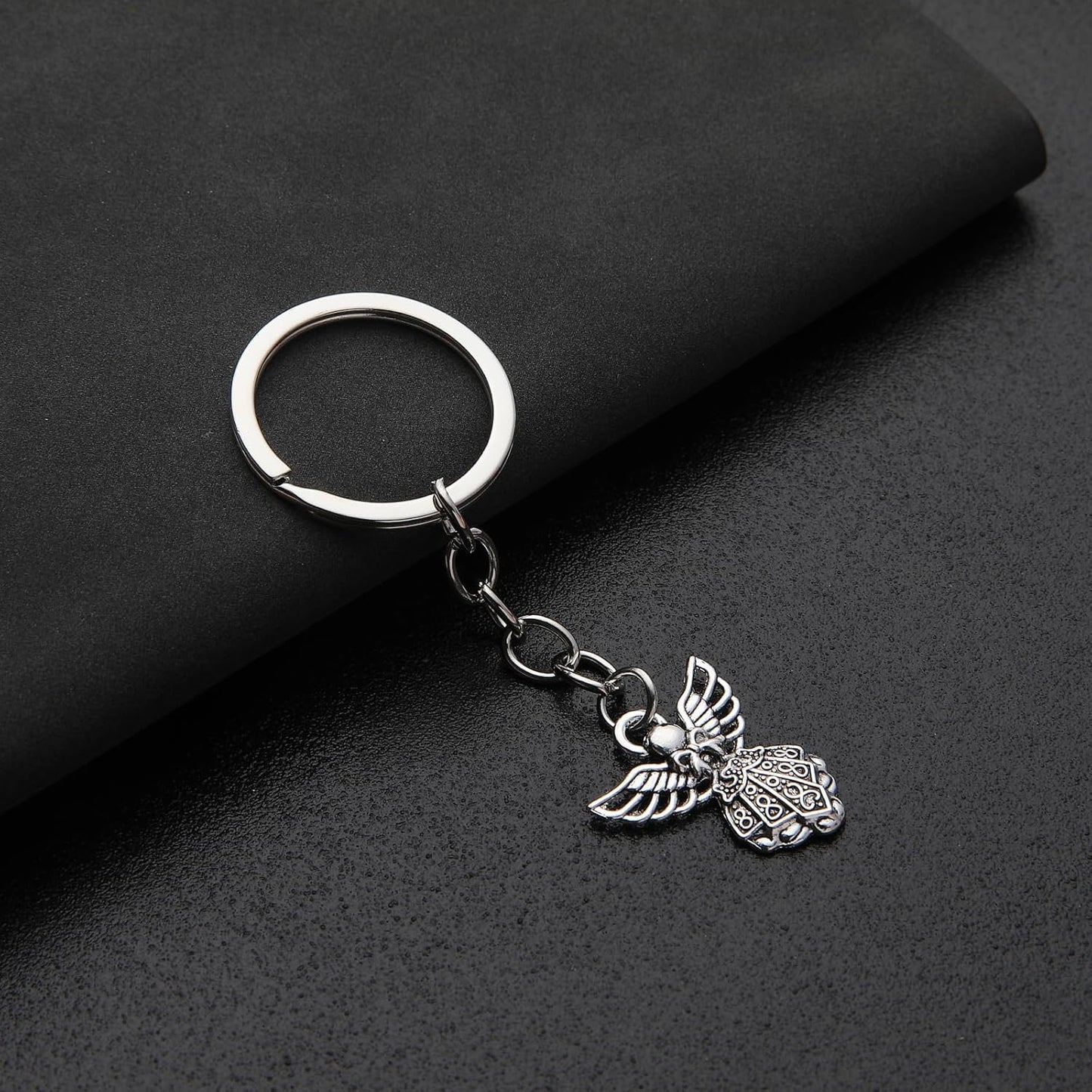 PHAETON 50PCS Silver Tone Guardian Angel Charm Keychain Key Ring