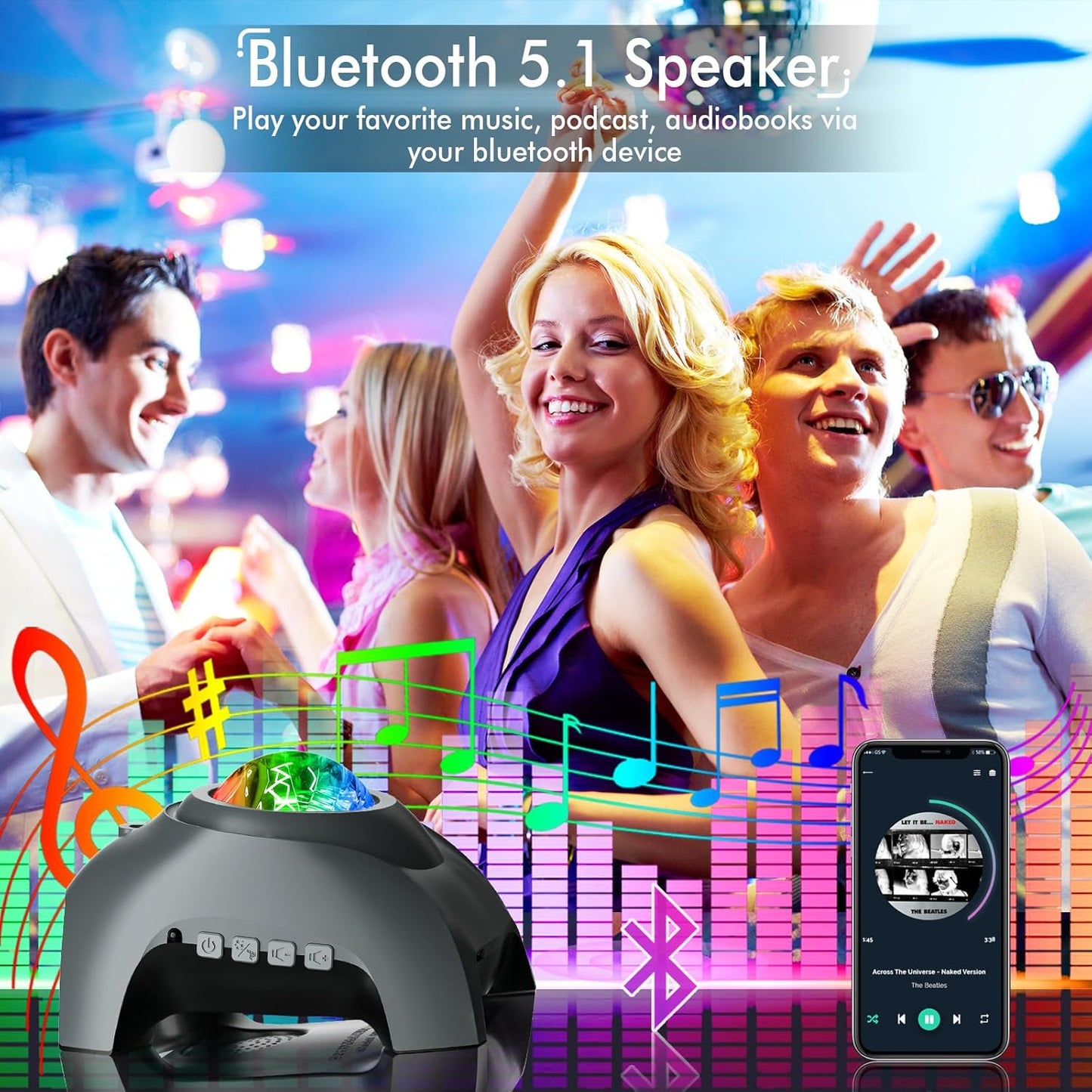 Rossetta Star Projector, Galaxy Projector for Bedroom, LED Night Light Aurora Projector with Bluetooth Speaker, White Noise, Timer and Remote, Room Decor, Gifts for Kids, Adults, Christmas, Birthday