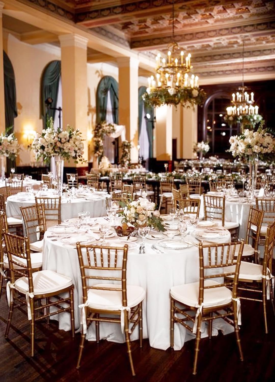 12 Pack 108 Inch Round Tablecloth, White Polyester Fabric Table Cloth for Round Table, Stain and Wrinkle Washable TableCover for Wedding Party Dining TableBuffet Restaurant Banquet and Camping