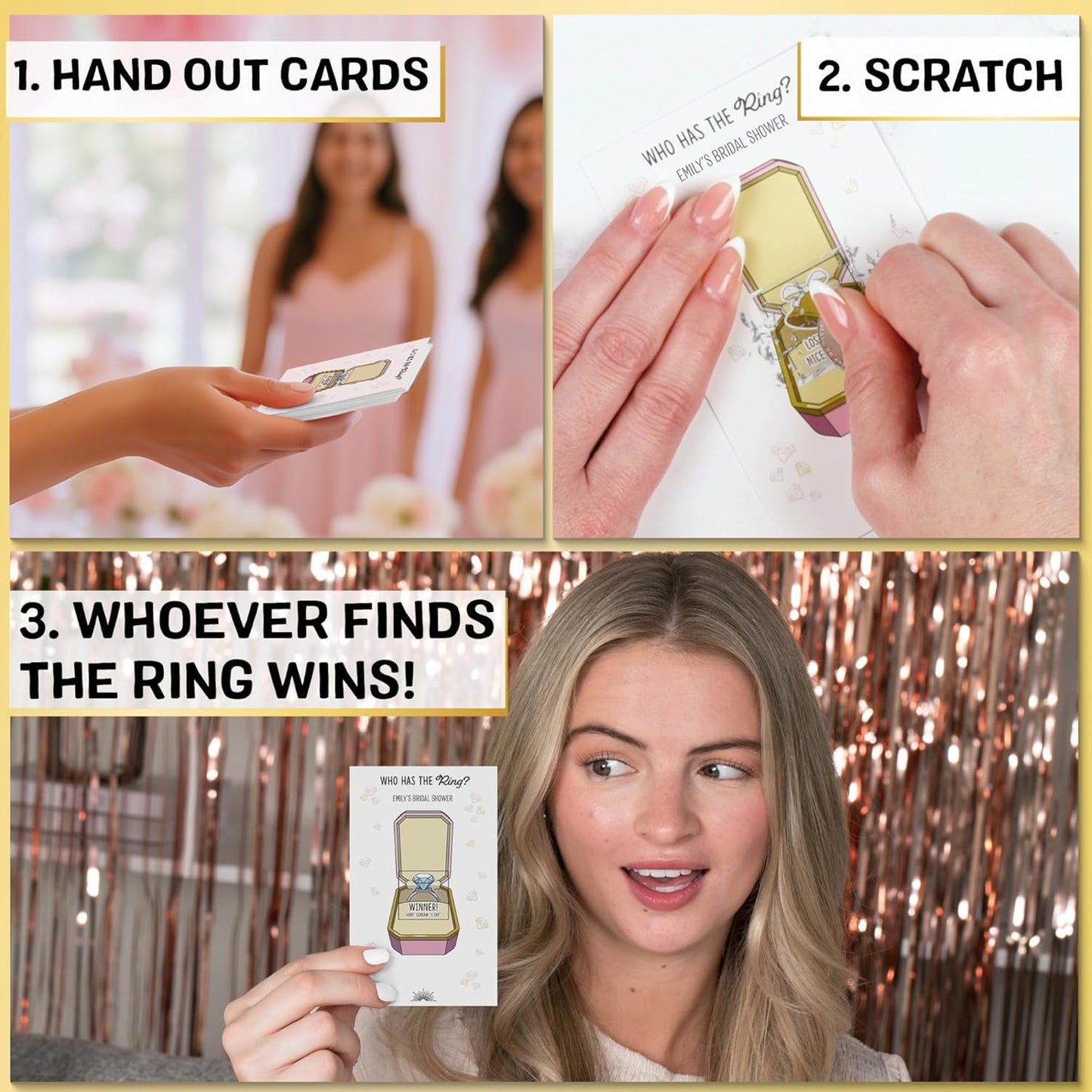 Who Has The Ring Bridal Shower Scratch Off Game - Hilarious Losing Phrases on Ticket Cards - Funny Wedding Shower or Fun Engagement Party Game Idea for 30 Guests (Personalized)