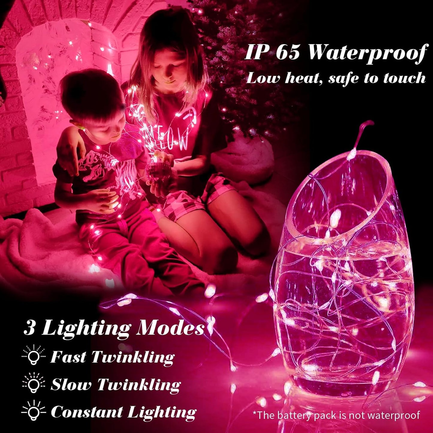 ZGWJ 8 Pack Fairy Lights Battery Operated, 7ft 20 Mini LED Fairy String Lights Silver Wire 3 Modes for DIY, Parties, Wedding, Bedroom, Halloween Christmas Decoration Pink