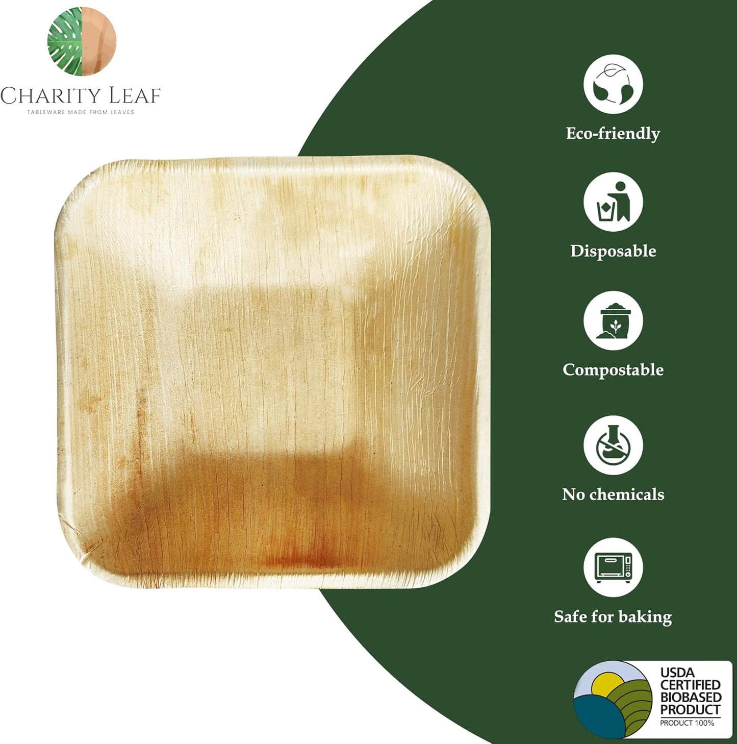 Disposable Palm Leaf 5" Square Bowl (50 pcs) Dipping Bowls | Bamboo Like| All Natural and Biodegradable | Charcuterie Boards, BBQs, and Parties