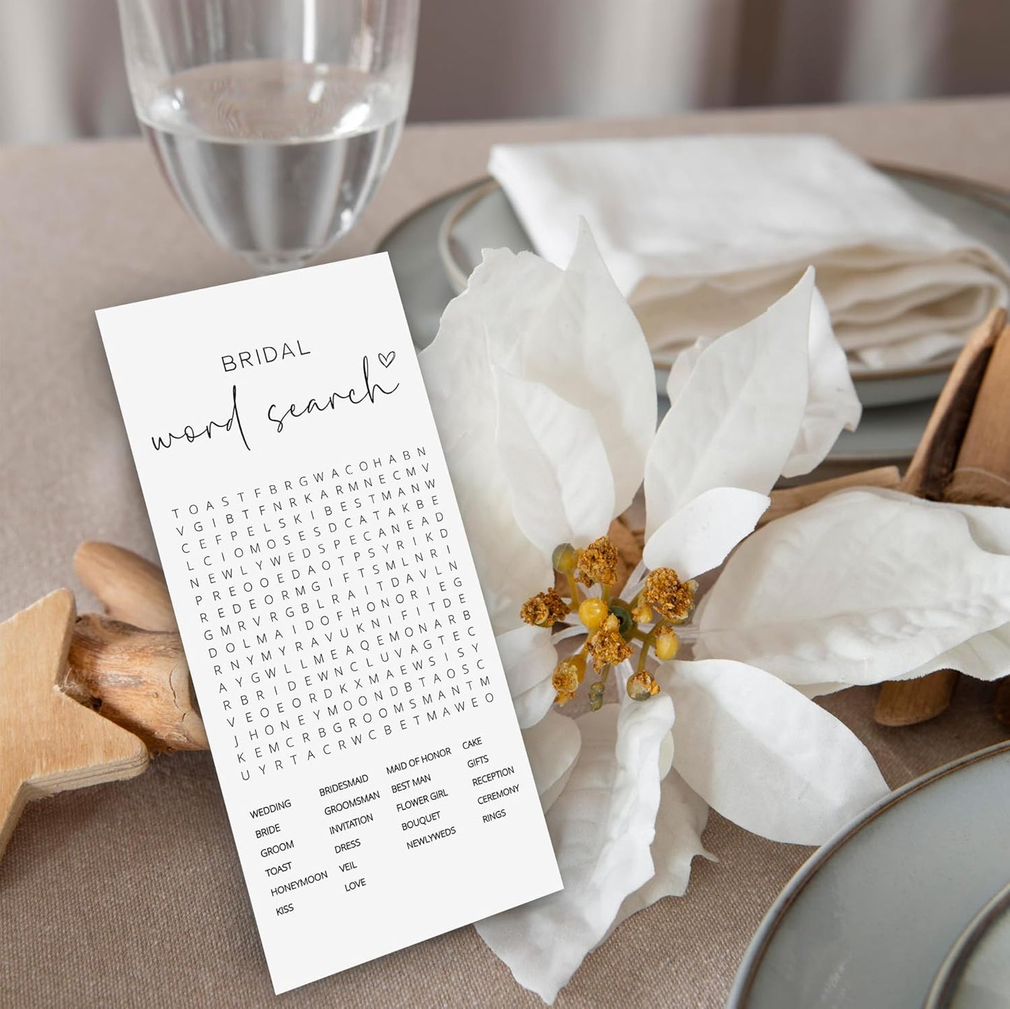 Bridal Shower Games, Word Search, 25Pcs 4x9inch Minimalist White Double-Sided Bridal Game Cards with 1 Answer Key, Wedding Shower Games for Guests, Engagement Bachelorette Party Supplies - A05