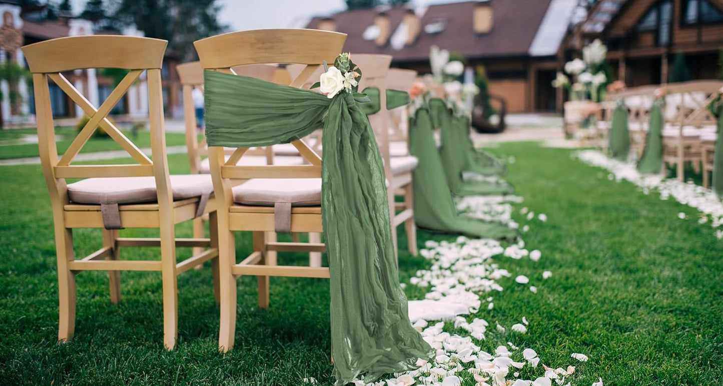 50 PCS Cheesecloth Chair Sashes, Bows Designed ChairSashes, 15.7x108 inch Chair Sashes for Aisle Decorations Universal Chairs Cover Decoration for Wedding Reception Party Banquet (Sage Green)