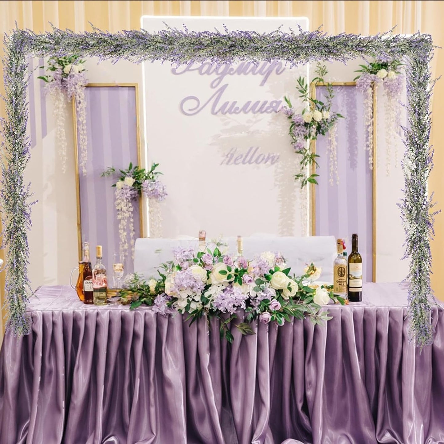 MAKHOT Spring Summer Lavender Purple Garland, 6Ft Lavender Artificial Green Garland, Fake Silver LavenderLeaves Vines for Wedding Mantle Party Arch Porch Stair Table Door Home Decor (Light Purple)