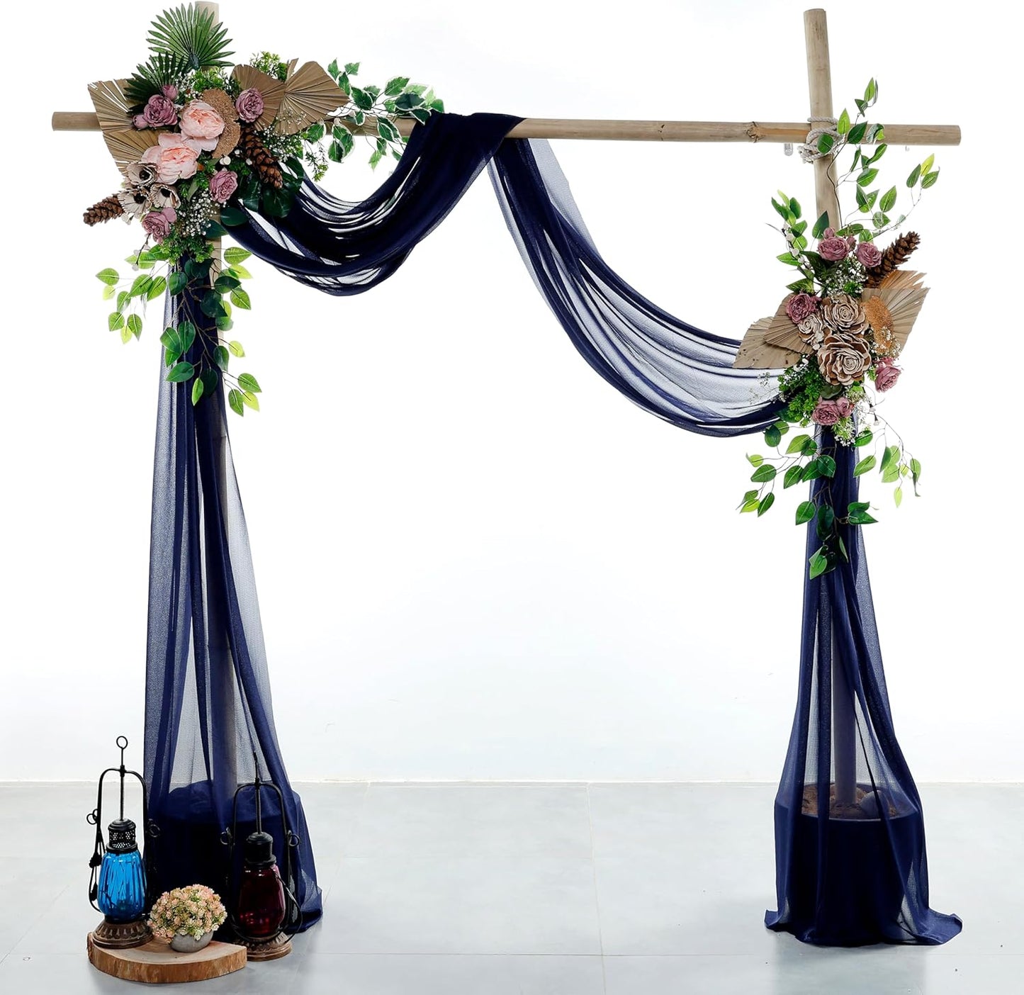 VDS Pack of 1 Panel (30 Inch X 100 Feet) Wedding Arch Draping Fabric Sheer Chiffon Fabric Drapery for Wedding Ceremony Reception Swag Backdrop Canopy Chuppah ARBO Altars Decoration (Navy Blue)