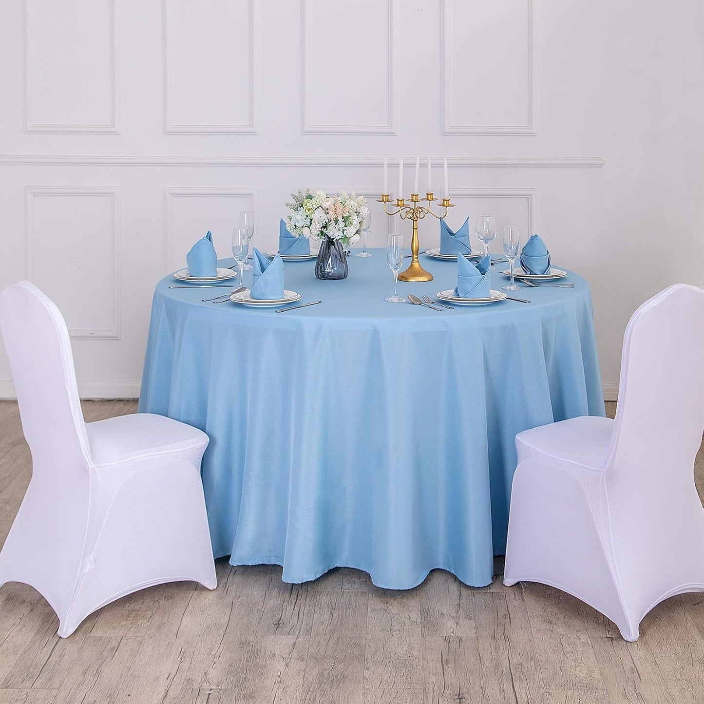 108 inch Round Tablecloth Washable Polyester Table Cloth Decorative Table Cover for Wedding Party Dining Banquet（108 inch,Blue Mist）