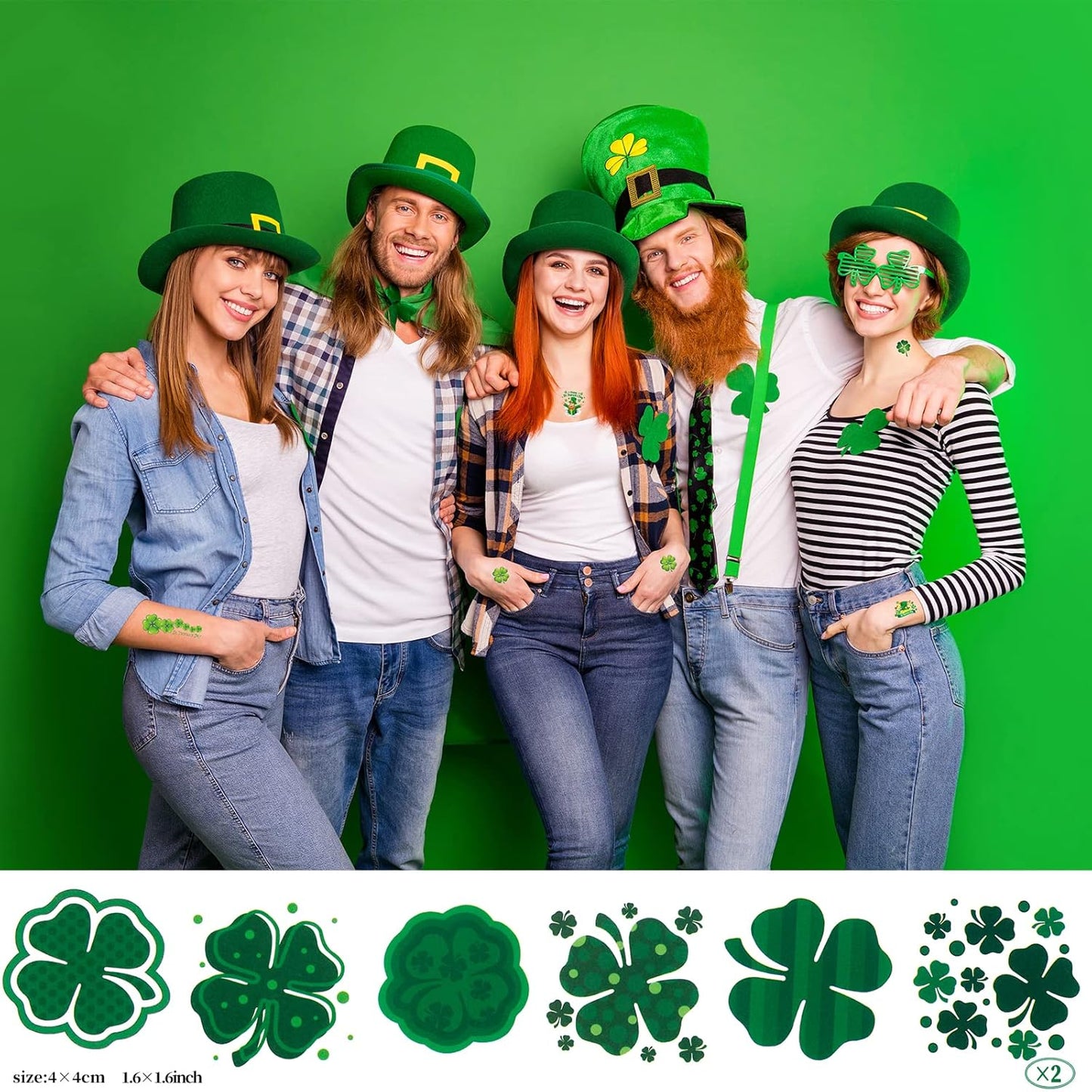 140+ Pcs St Patricks Day Tattoos, 34 Sheets Unique St. Patrick's Day Tattoos Stickers, Shamrock Green Temporary Tattoos, Lucky Clover Tattoos for Kids Party Favors Accessories Irish Party