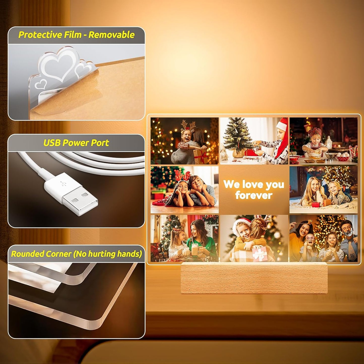 Custom Picture Frames with Photos, Personalized Photo Picture Frame, Customized Photo Frames with Night Light, Personalized Photo Gifts for Women, Men, Mom, Dad, Kids, Baby, Family, Friends