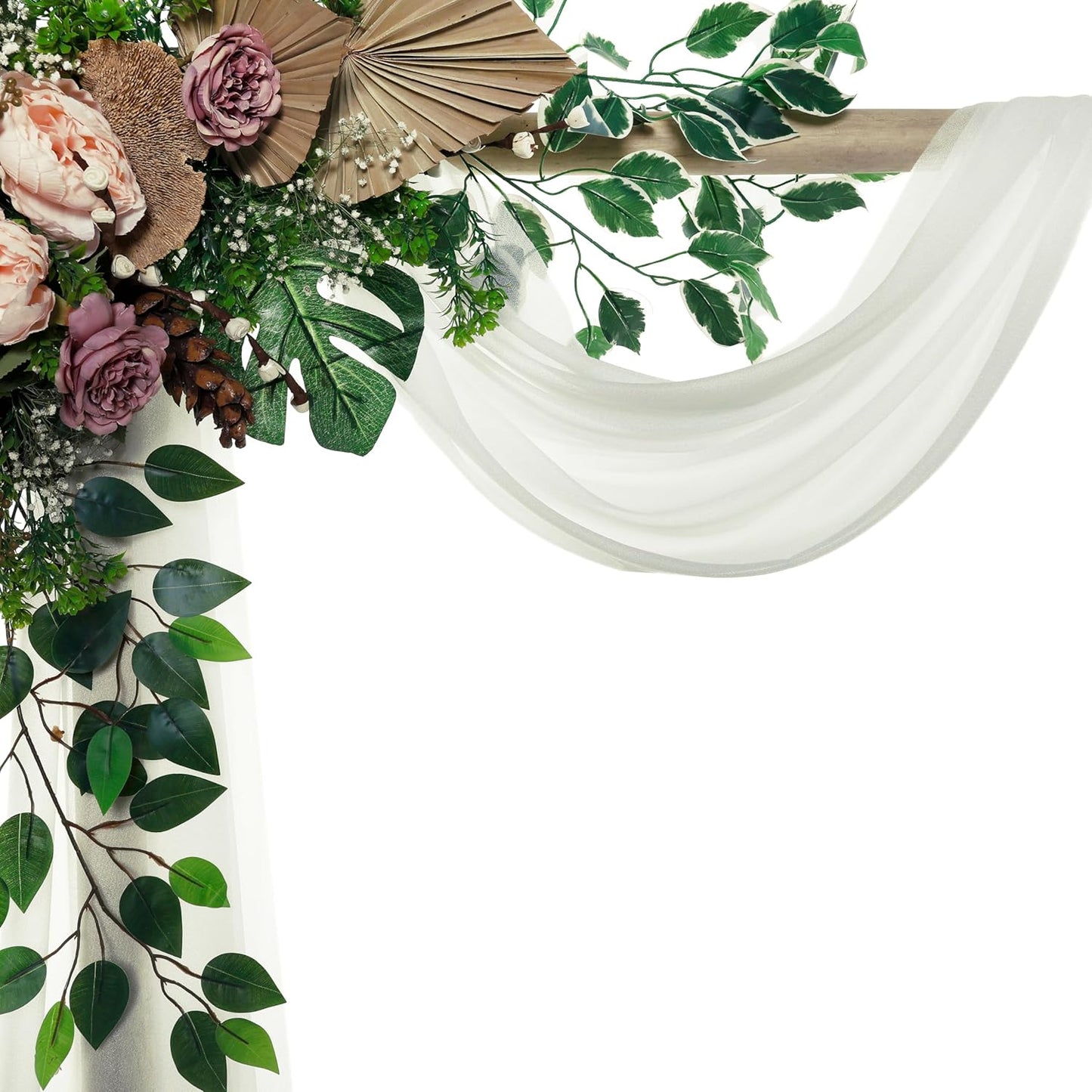 VDS Pack of 2 Panel (30 Inch X 30 Feet) Wedding Arch Draping Fabric Sheer Chiffon Fabric Drapery for Wedding Ceremony Reception Swag Backdrop Canopy Chuppah ARBO Altars Decoration (Ivory)