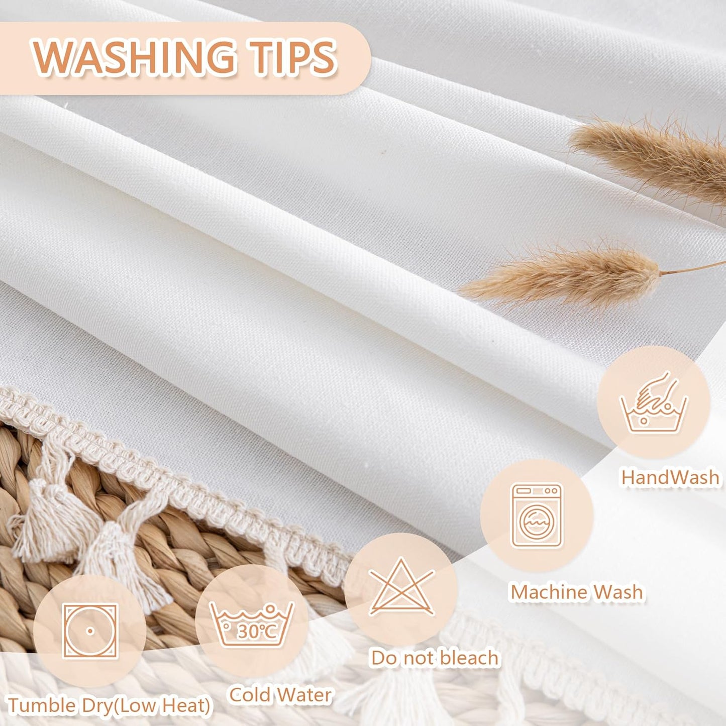 MYSKY HOME White Table Cloth Rectangle, Rectangular Table Cloth, Wrinkle Resistant, Waterproof Tablecloth, Washable Farmhouse Tablecloths, Table Cloths with Tassels for Kitchen Dining, 55"X86"