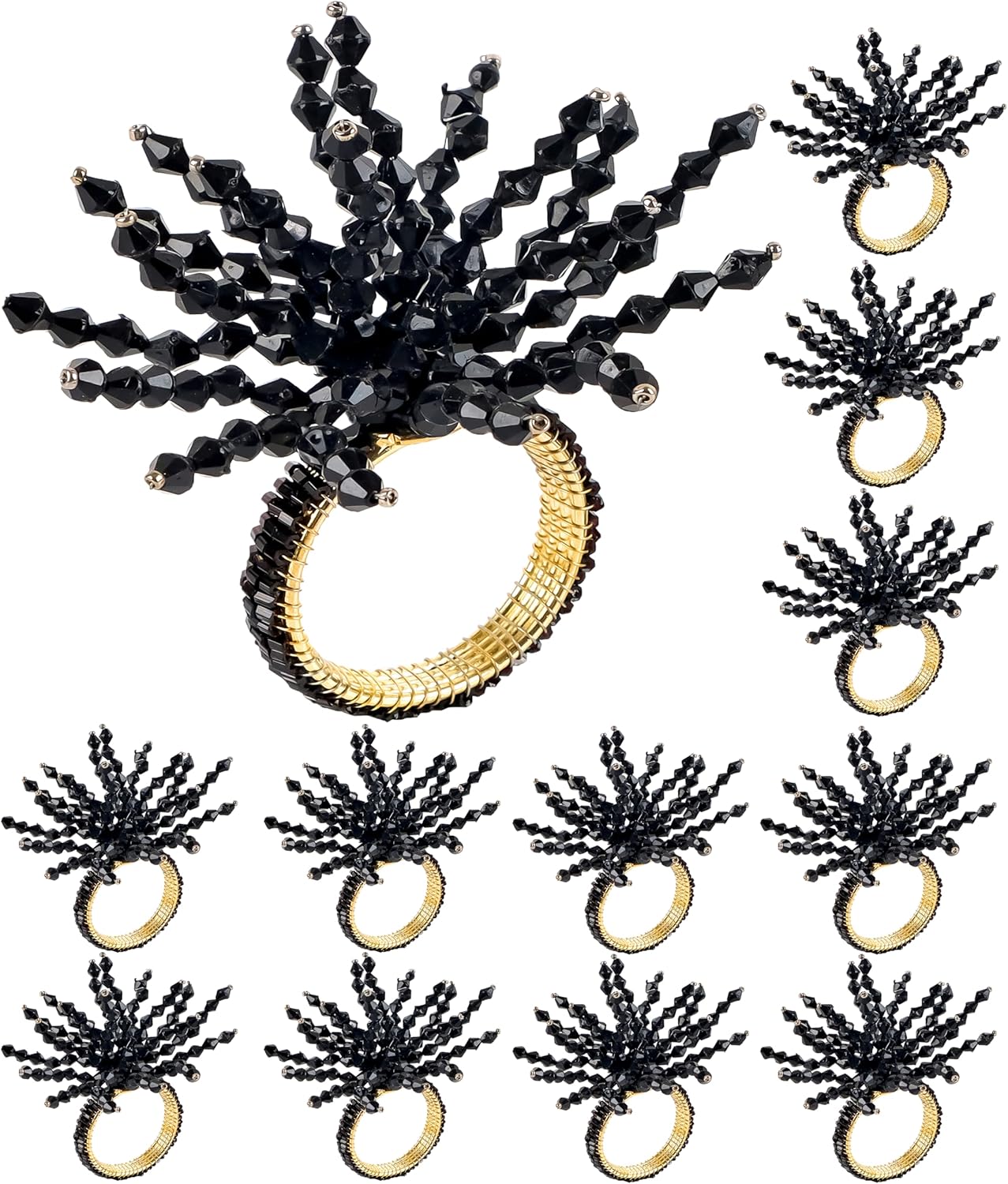 12-Pcs Decorative Napkin Rings - Beaded Serviette Ring Napkin Holders for Summer Beach Wedding Ocean Coastal Nautical Holiday Party Home Table Décor (Black) - CLEENTABLE