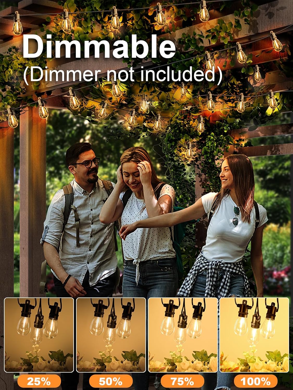 Svater LED Outdoor String Lights 100 FT, Patio Lights with Shatterproof Bulbs, Outside Hanging Light Waterproof for Porch, Deck, Garden, Backyard, Balcony, Dimmable 2700K