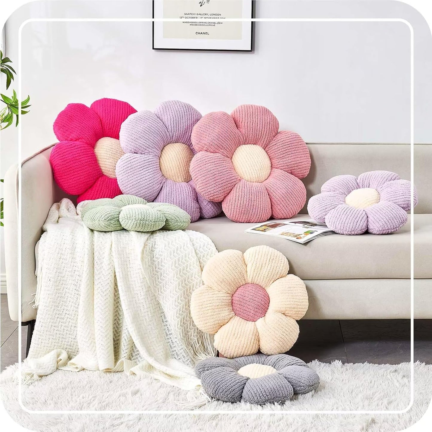 Flower Throw Pillow, Soft Hot Pink 14.9" Shaped Floor Pillow for Home Decor, Cute Aesthetic Plush Decorative Pillows for Bed, Sofa, Couch