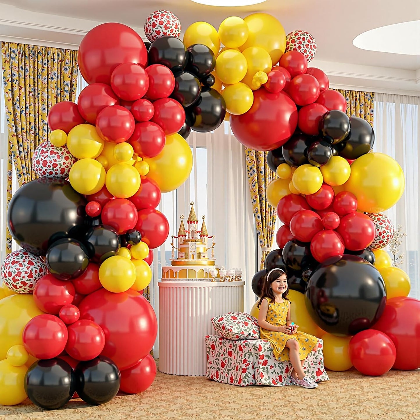 412Pcs Red Yellow Black Balloon Garland Arch Kit,18 12 10 5 Different Sizes Latex Party Balloons for Baby Shower Wedding Graduation Cartoon Game Theme Birthday Party Decorations