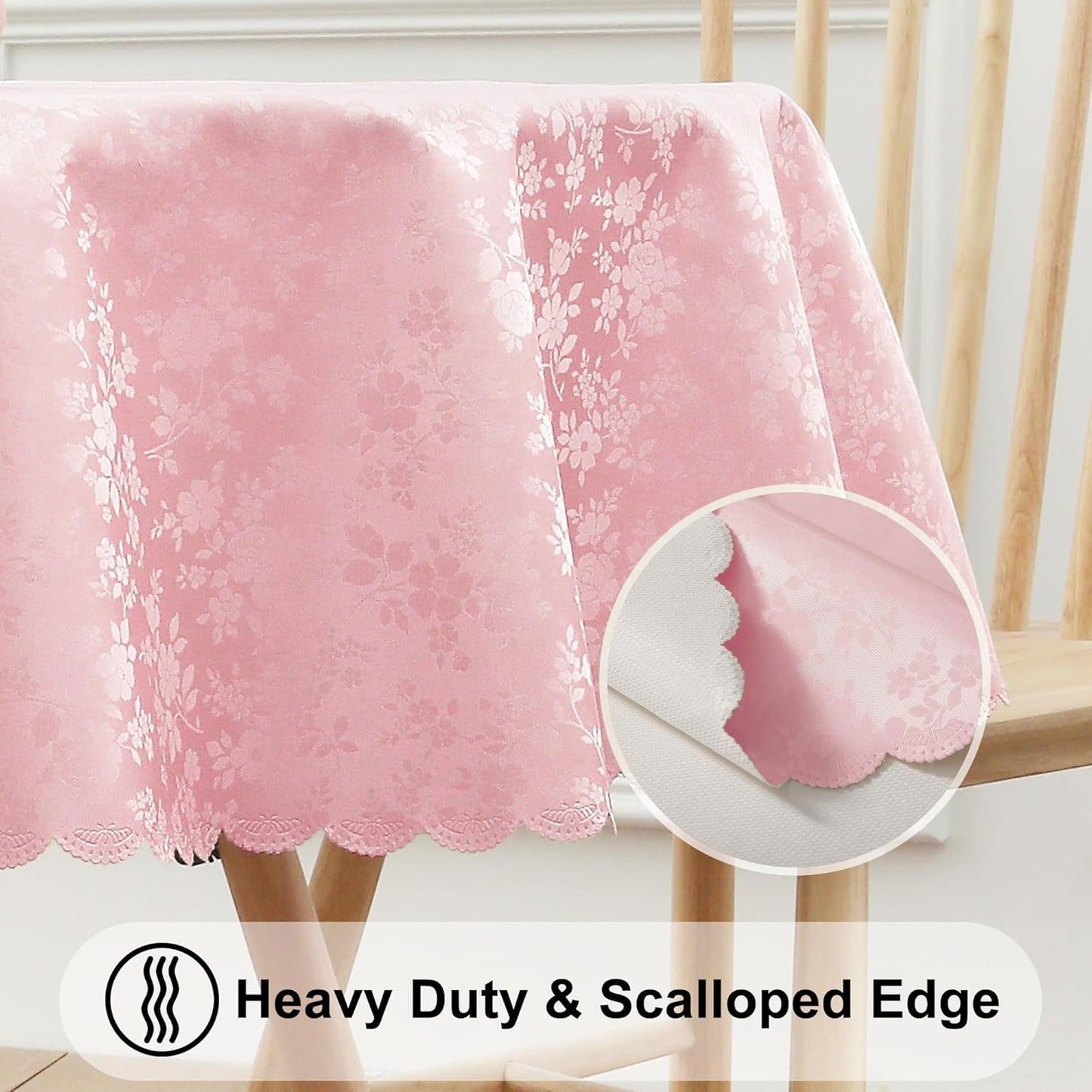 Smiry Rectangle Table Cloth, Waterproof Heavy Duty Vinyl Tablecloths, Wipeable Washable Table Cover for Kitchen and Dining Room (Pink, 60" Round)