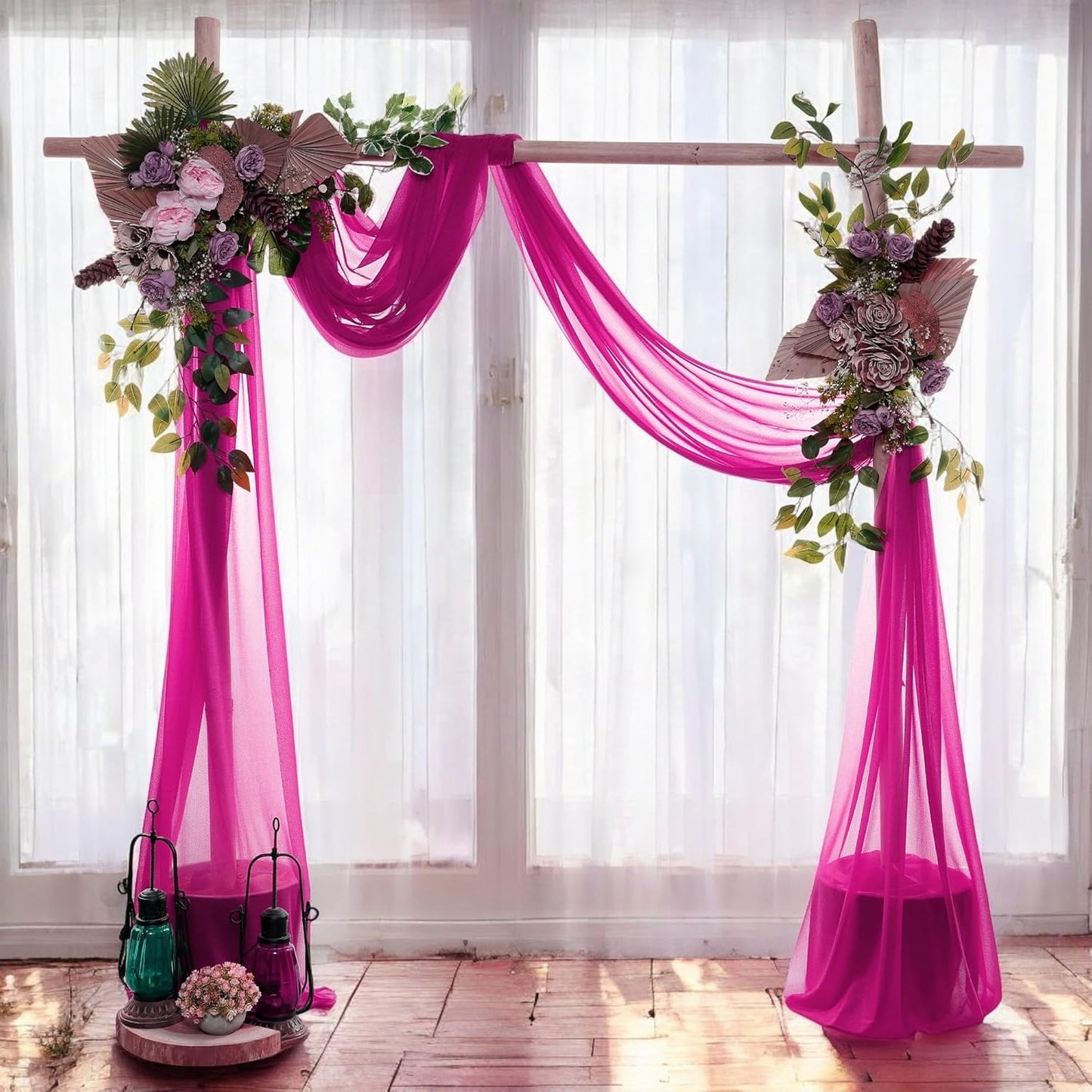 MDS Halloween Chiffon Draping Fabric - 2 Panel, 30" Wide x 20ft Long - Sheer Spooky Arbor & Canopy Drapery for Haunted House Backdrops, Party Ceilings, DIY Costumes & Themed Events - Magenta