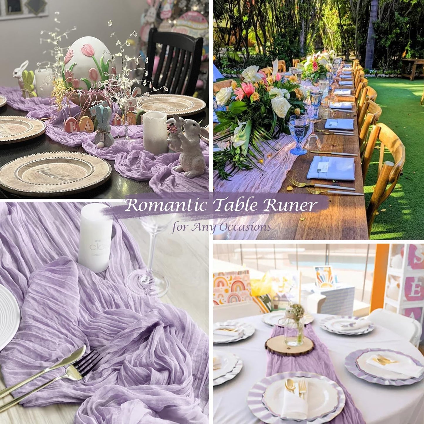 Lilac Purple Cheesecloth Table Runner Boho 10ft Gauze Cheese Cloth Gorgeous Table Runner for Baby Shower Wedding Bridal Shower Fall Thanksgiving Table Decor